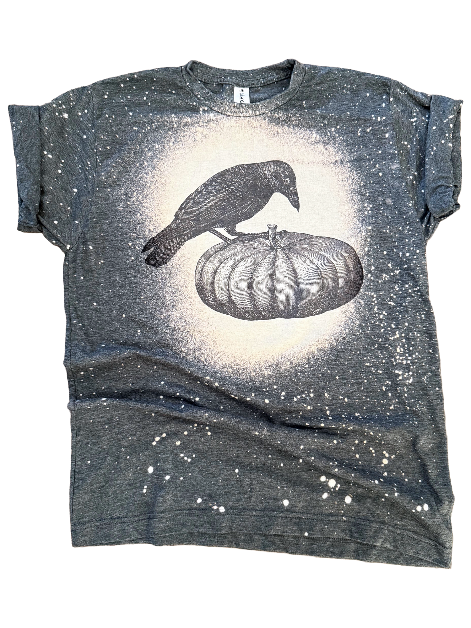 Raven + Pumpkin Halloween Bleached Tee Hoodie, Sweatshirt | PodTeesHub.com