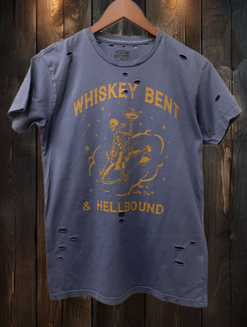 Whiskey Bent & Hellbound Distressed Tee Hoodie, Sweatshirt | PodTeesHub.com