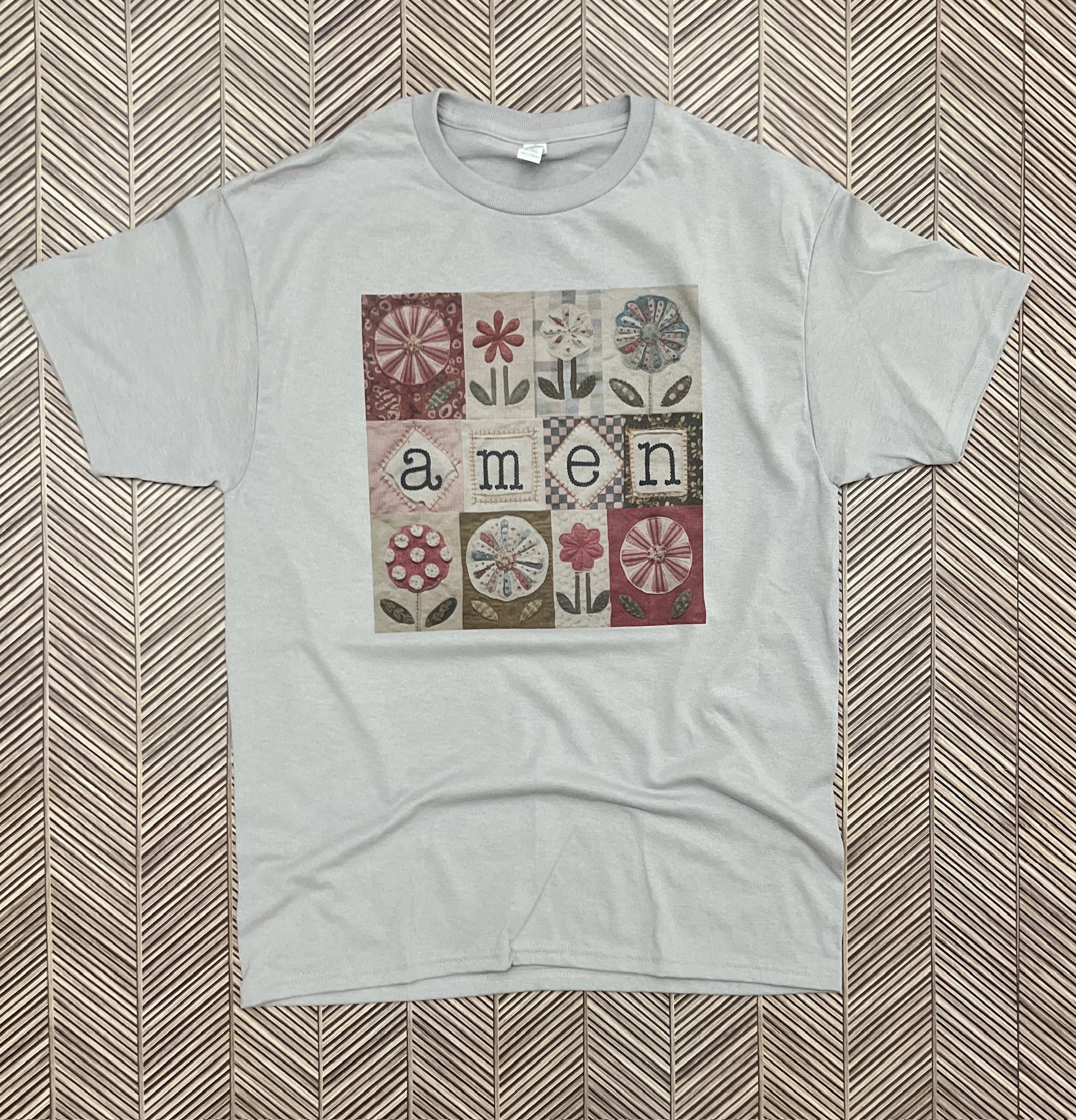 Vintage Amen Patchwork Quilt On Silver Tee Hoodie, Sweatshirt | PodTeesHub.com