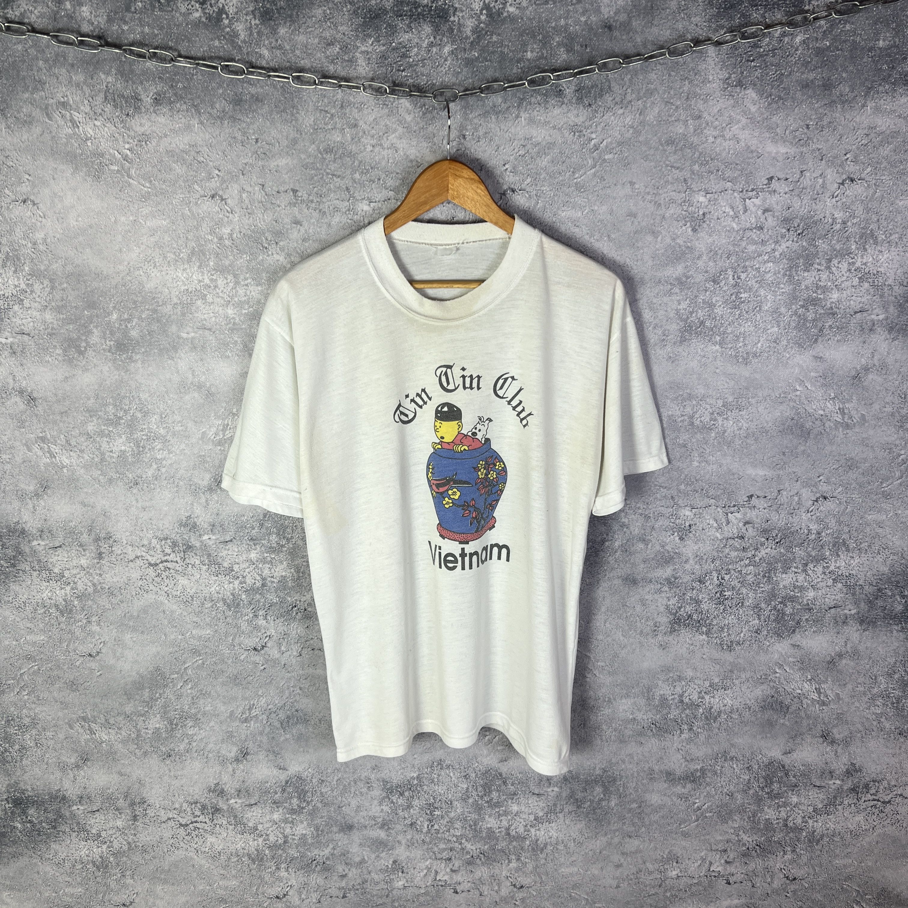 Tintin Vintage Tee Men S Size Xl White Short Sleeve Hoodie, Sweatshirt | PodTeesHub.com