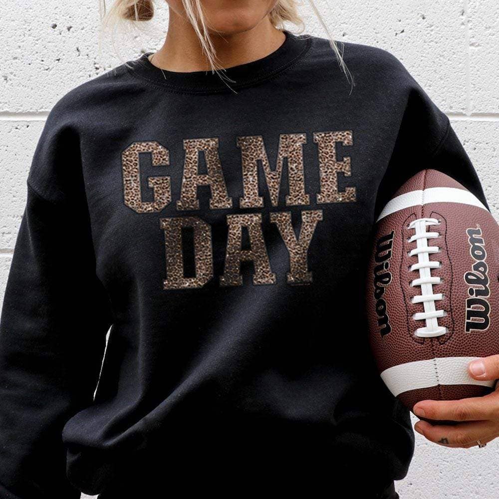 Gameday Leopard Print - Black Fleece Lined Sweatshirt T-Shirts, Hoodie | PodTeesHub.com