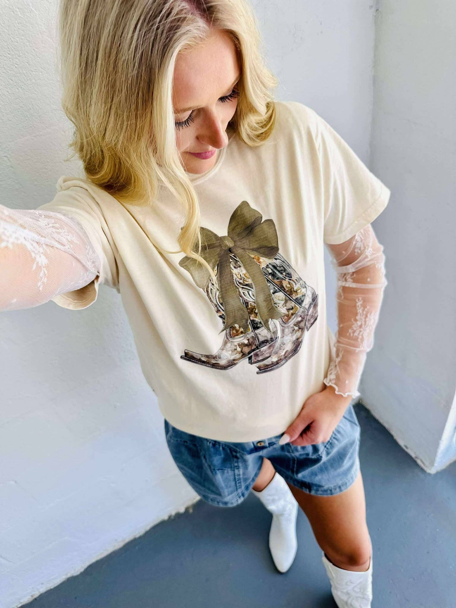 Western Camo Bow Boots Graphic Tee Hoodie, Sweatshirt | PodTeesHub.com