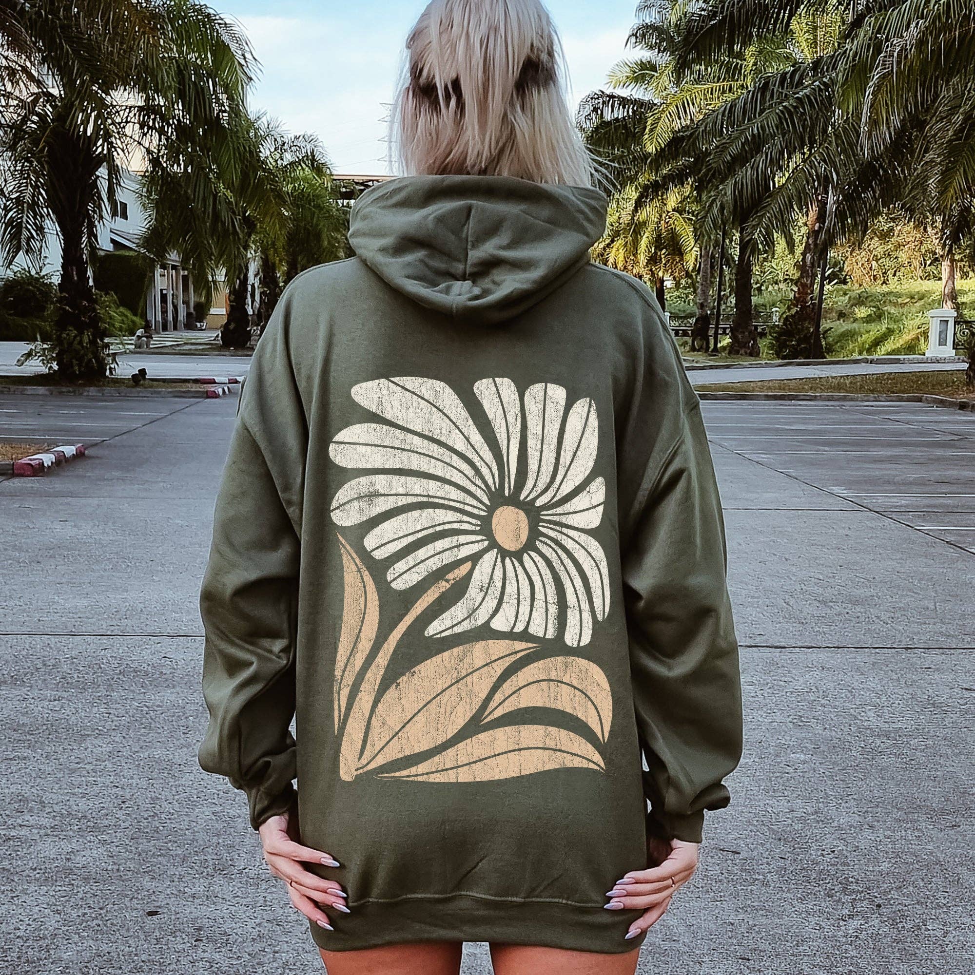 Retro Flower, Bold Floral, Boho Hoodie T-Shirts, Sweatshirt | PodTeesHub.com