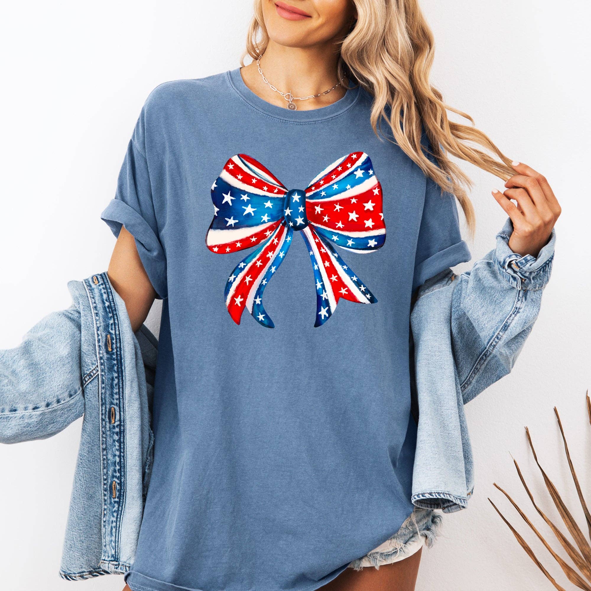 American, Bow, Red, White, Blue Patriotic 4th of July Tshirt Hoodie, Sweatshirt | PodTeesHub.com