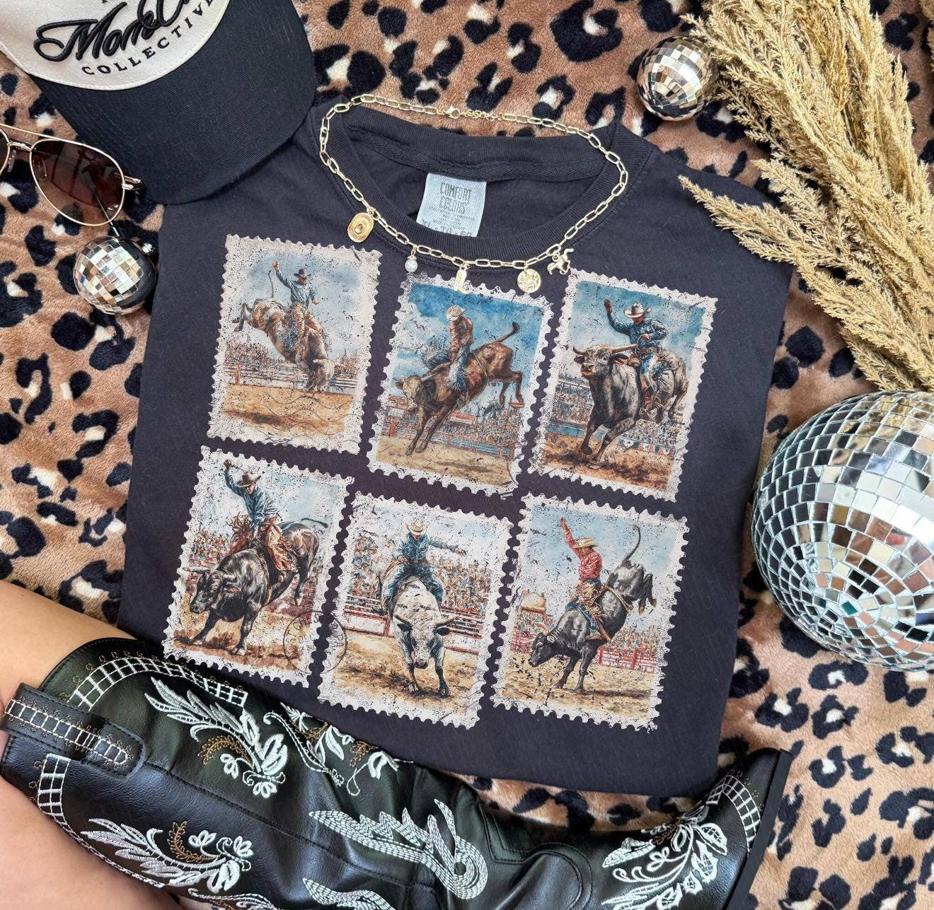 Rodeo Distressed Cowboy Stamps Dtf Graphic Tee Hoodie, Sweatshirt | PodTeesHub.com