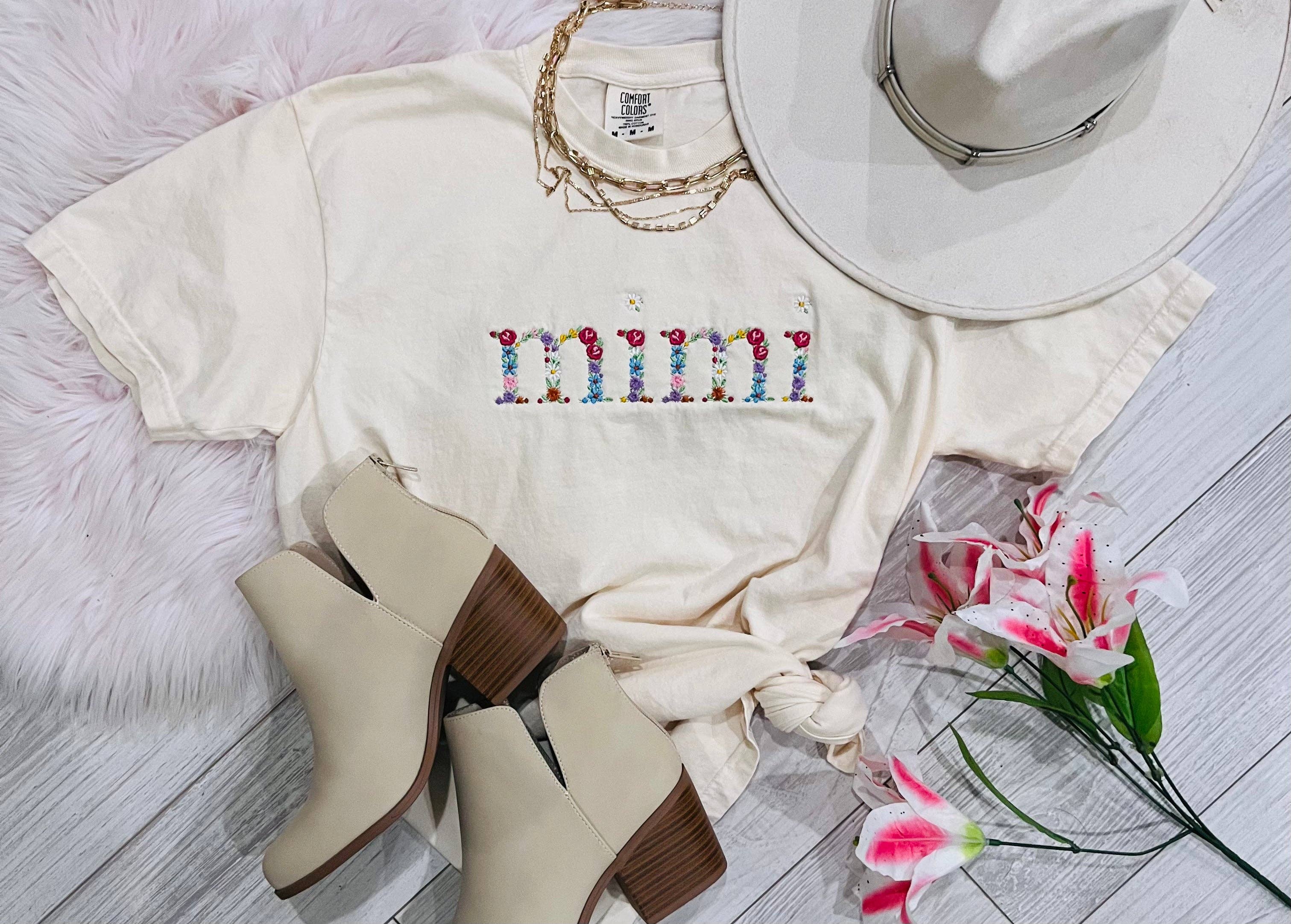 Mimi Floral Embroidered Tee Hoodie, Sweatshirt | PodTeesHub.com