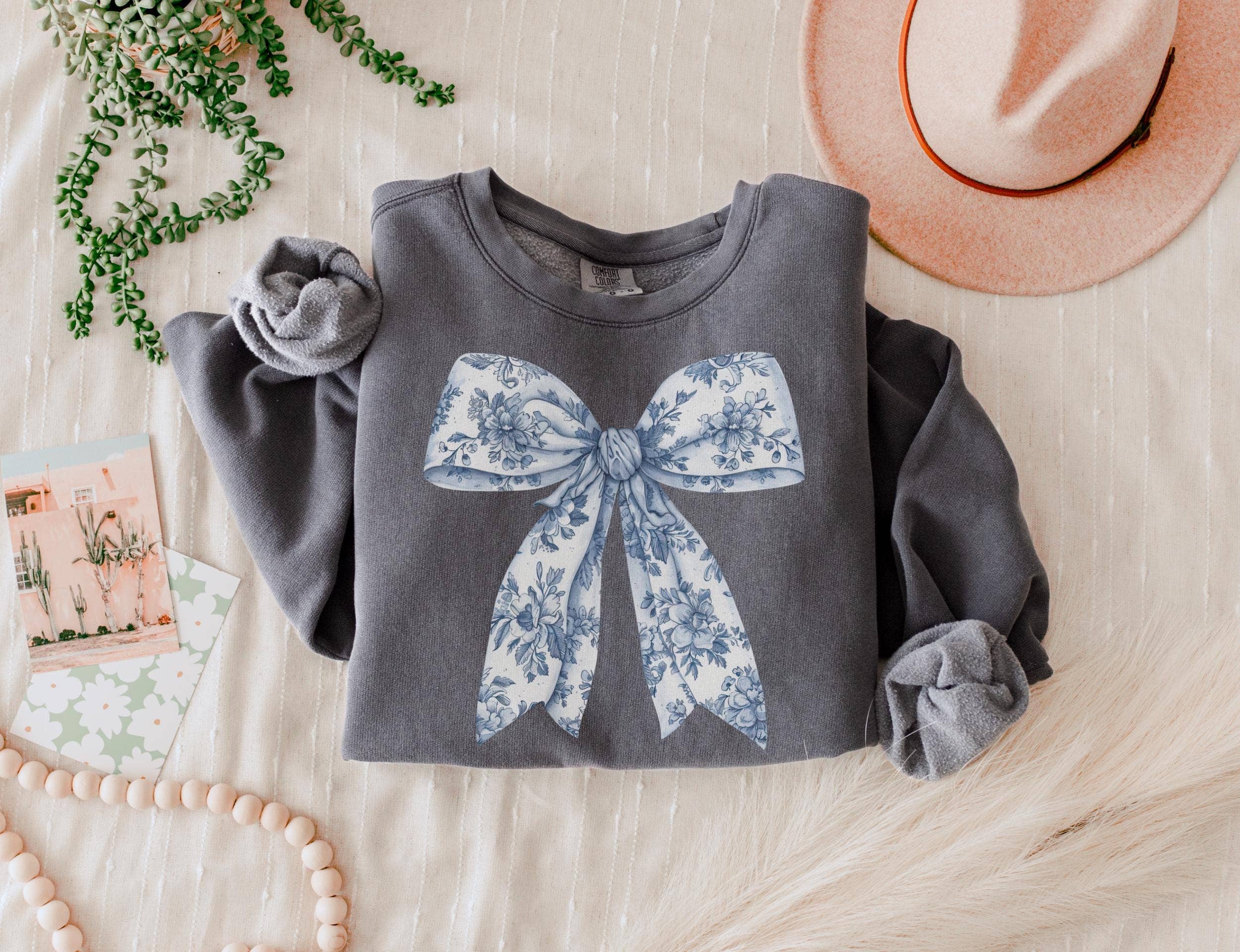 Toile De Jouy Coquette Bow Sweatshirt Girly Aesthetic T-Shirts, Hoodie | PodTeesHub.com