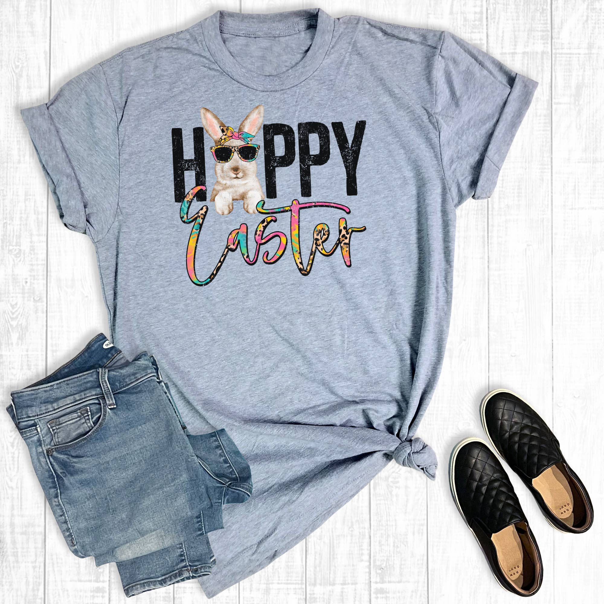 Happy Easter Tie Dye Leopard Bunny Graphic Tee Hoodie, Sweatshirt | PodTeesHub.com