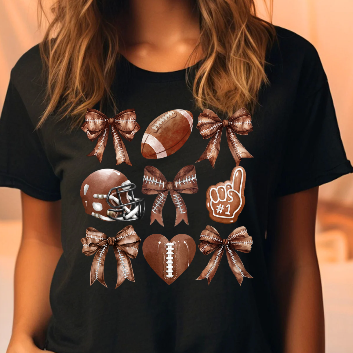 Footballs & Bows Tee Hoodie, Sweatshirt | PodTeesHub.com