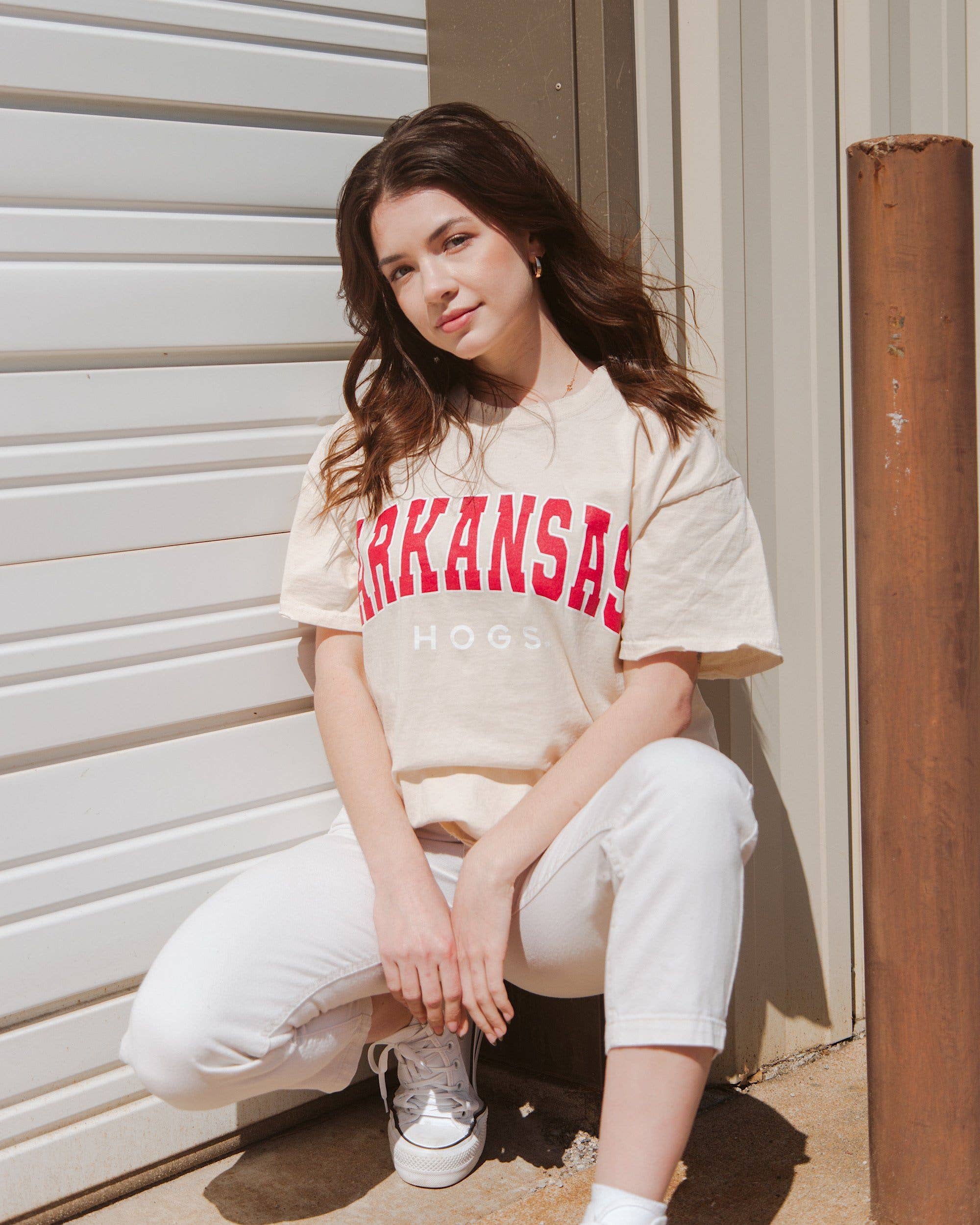 Arkansas Razorbacks Filled Gault Off White Thrifted Tee Hoodie, Sweatshirt | PodTeesHub.com