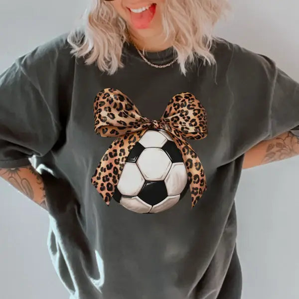 Soccer Coquette Cheetah Bow Comfort Color Graphic Tee Hoodie, Sweatshirt | PodTeesHub.com