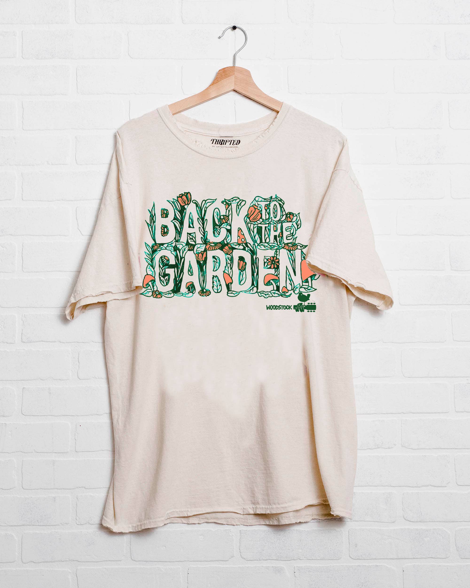 Woodstock Garden Puff Ink Off White Thrifted Graphic Tee Hoodie, Sweatshirt | PodTeesHub.com