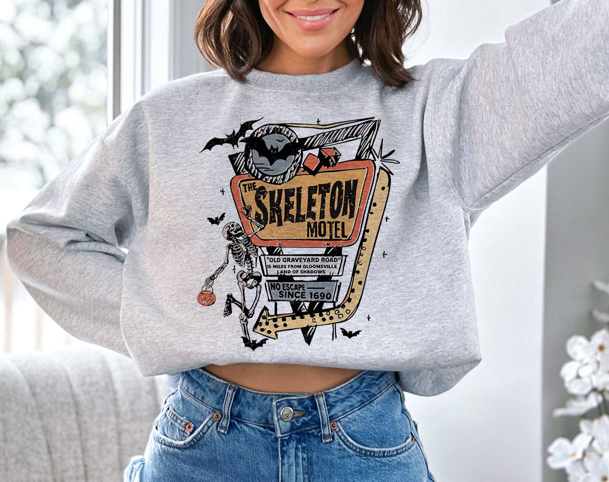 The Skeleton Motel - Halloween Bat Retro Sweatshirt T-Shirts, Hoodie | PodTeesHub.com