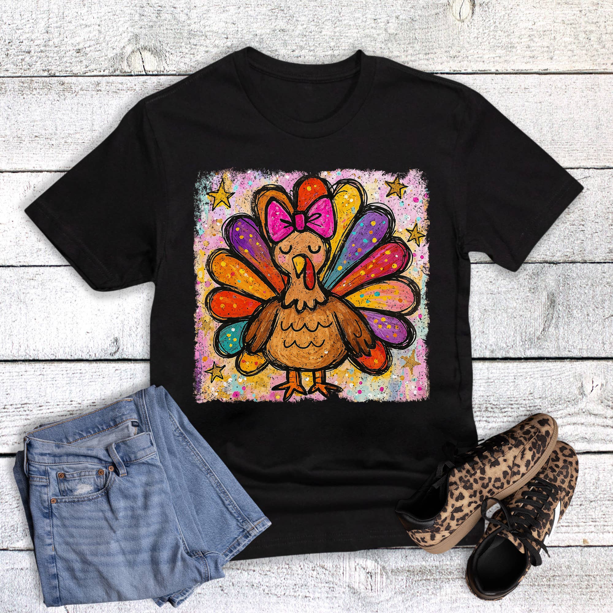 Thanksgiving Watercolor Glitter Color Graphic Tee Hoodie, Sweatshirt | PodTeesHub.com