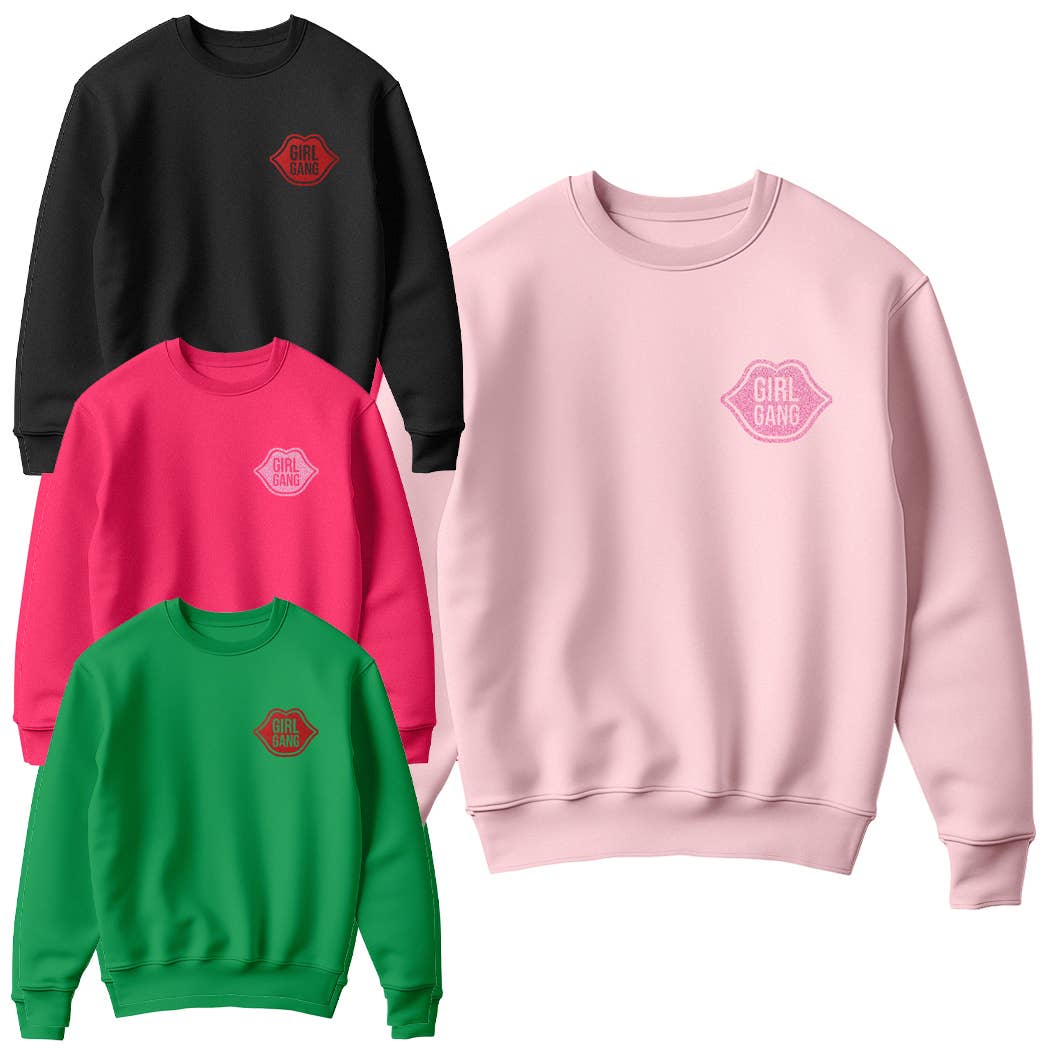 Girl Gang Lip Shape Glitter Logo Print Fleece Sweatshirt T-Shirts, Hoodie | PodTeesHub.com