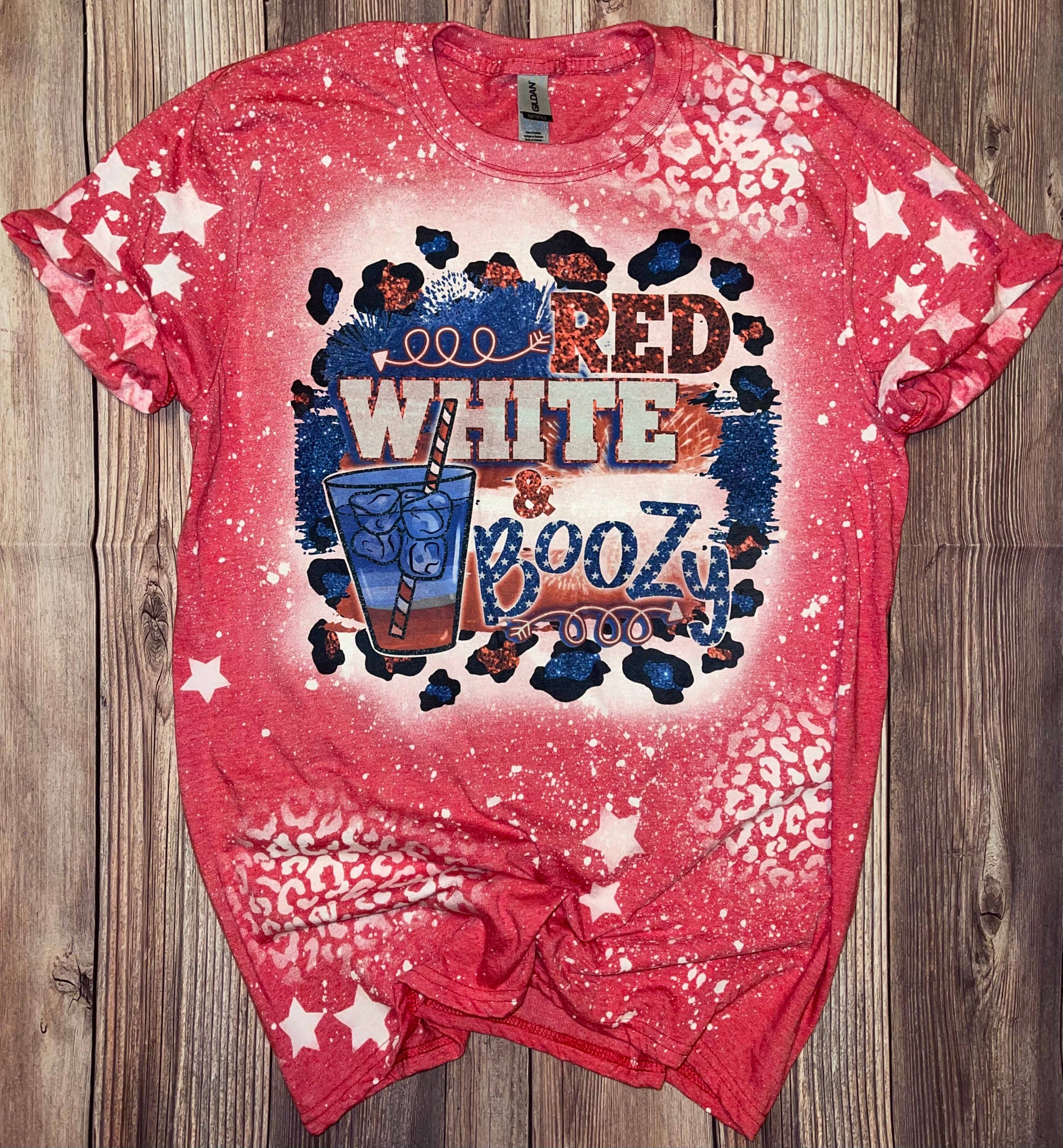 Red White and Boozy Bleached T-Shirt - July 4th Party Tee Hoodie, Sweatshirt | PodTeesHub.com