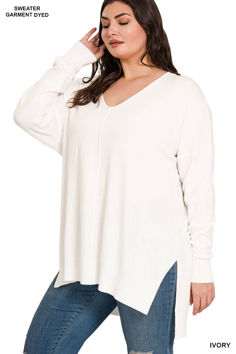...SI-26530 Plus Garment Dyed Hi Low Hem Front Seam Sweater T-Shirts, Hoodie, Sweatshirt | PodTeesHub.com