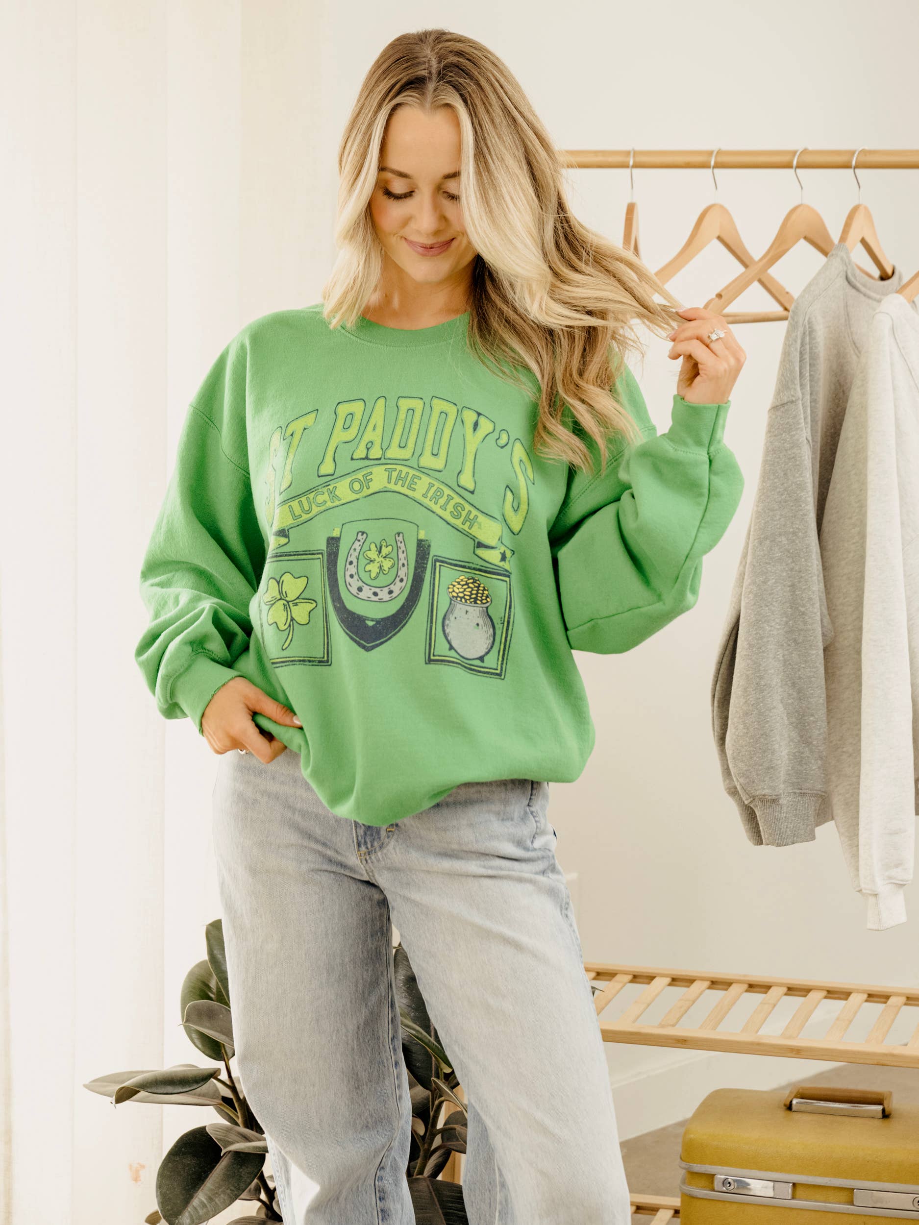 St. Paddy's Day Patch Green Thrifted Graphic Sweatshirt T-Shirts, Hoodie | PodTeesHub.com