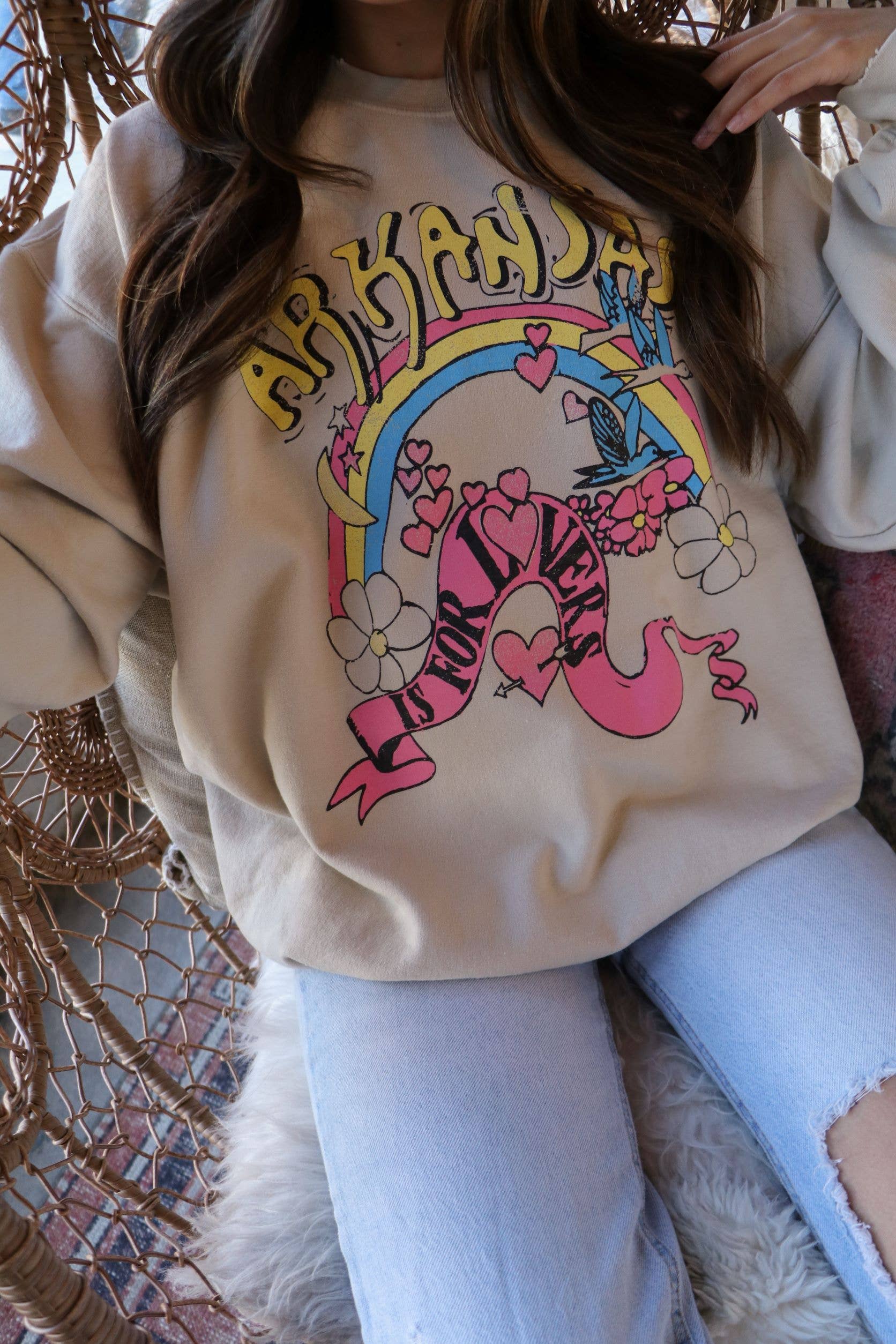 Arkansas Is For Lovers Sand Thrifted Graphic Sweatshirt T-Shirts, Hoodie | PodTeesHub.com