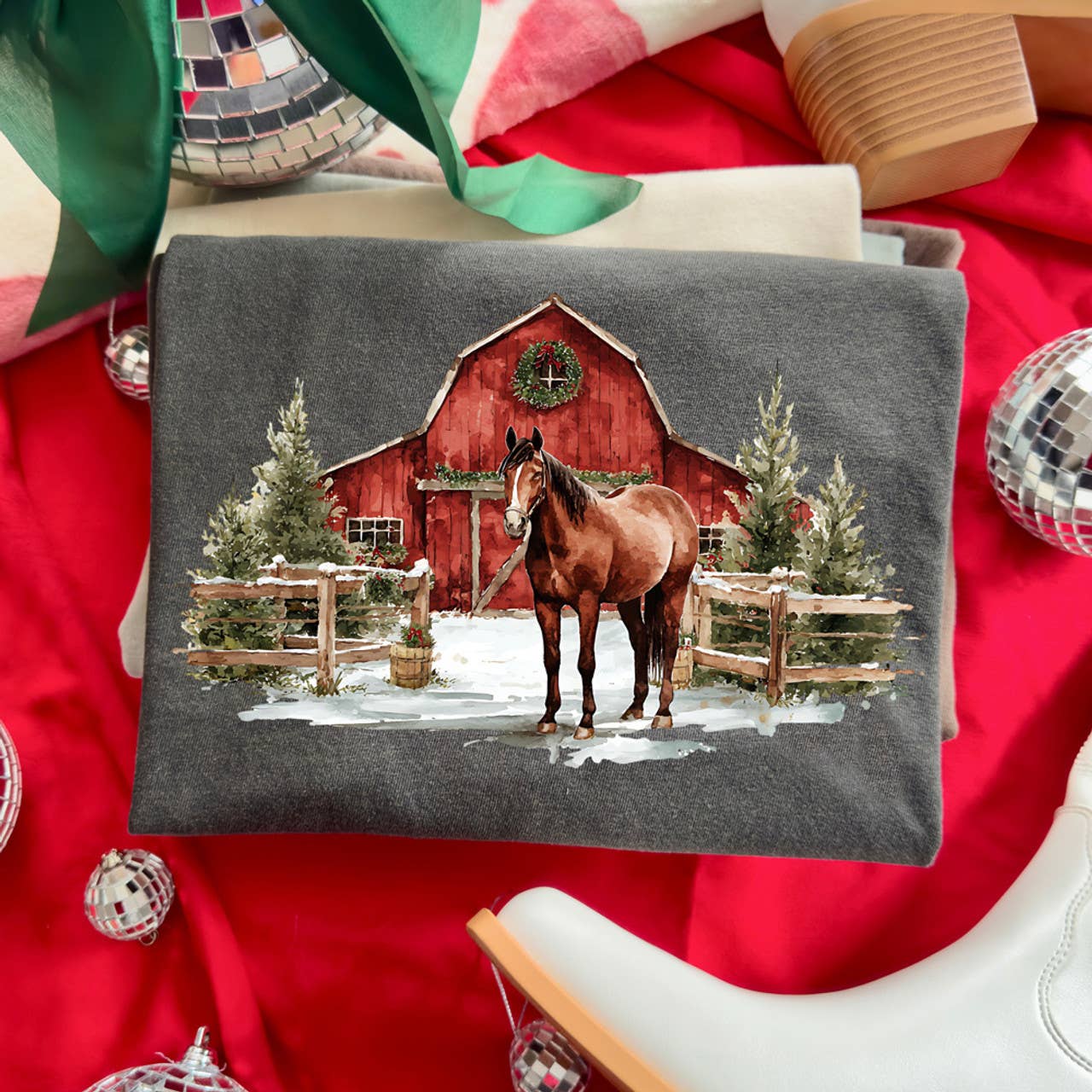 Winter Horse Barn Tee Hoodie, Sweatshirt | PodTeesHub.com
