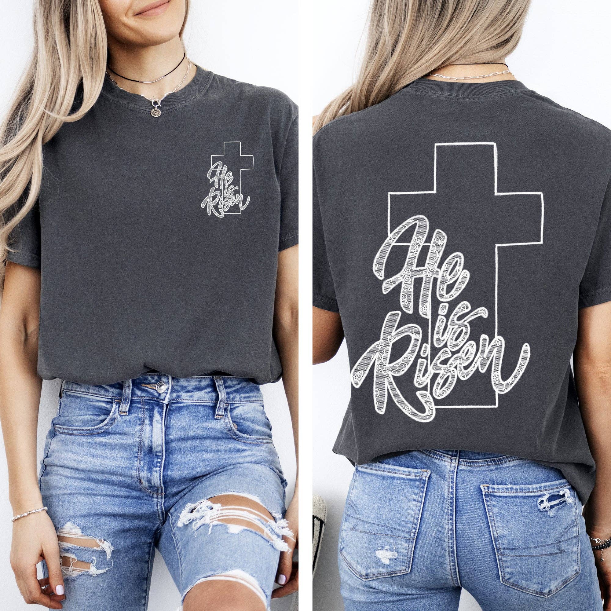 He Is Risen, Faux Lace Christian Jesus Gospel Faith Tshirt Hoodie, Sweatshirt | PodTeesHub.com