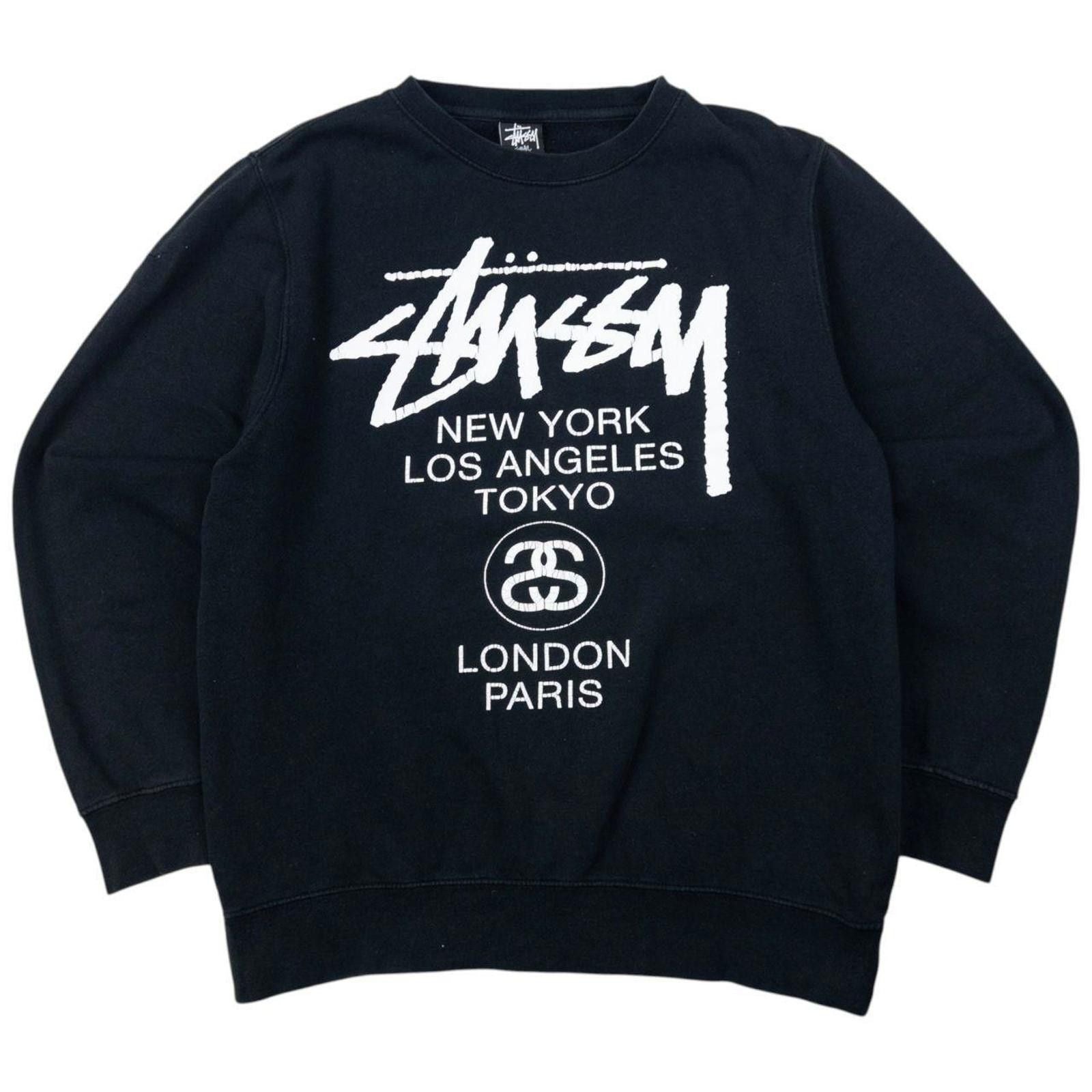Vintage Stussy World Tour Graphic Sweatshirt Size S T-Shirts, Hoodie | PodTeesHub.com