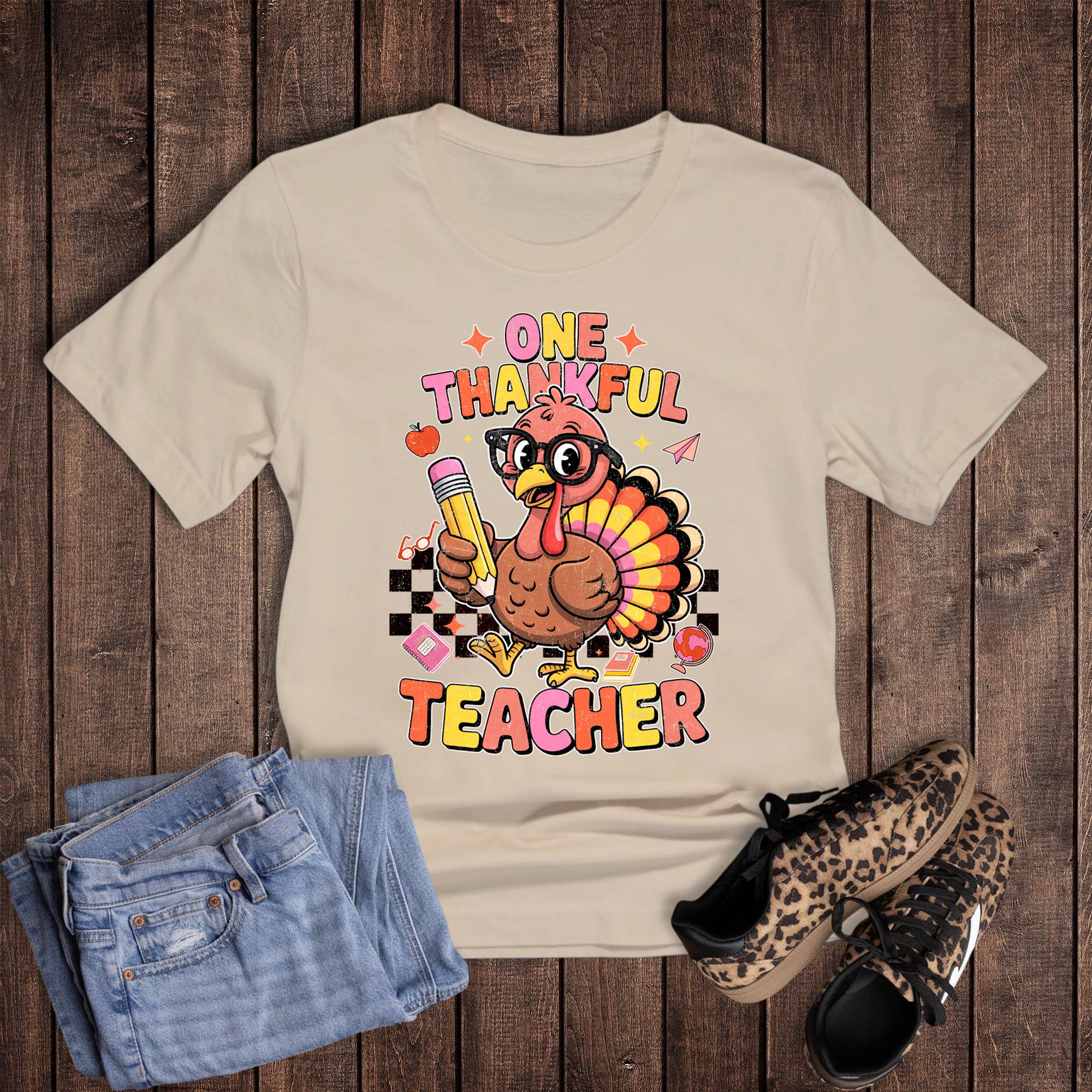 Retro Fall One Thankful Teacher Graphic Tee Hoodie, Sweatshirt | PodTeesHub.com