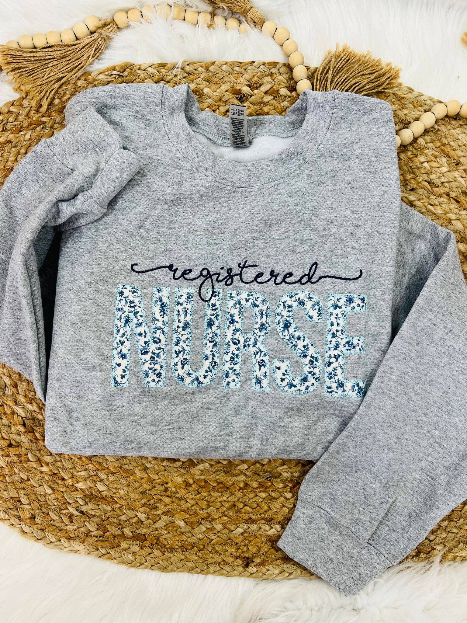 Floral Registered Nurse 2 Font Applique Sweatshirt T-Shirts, Hoodie | PodTeesHub.com