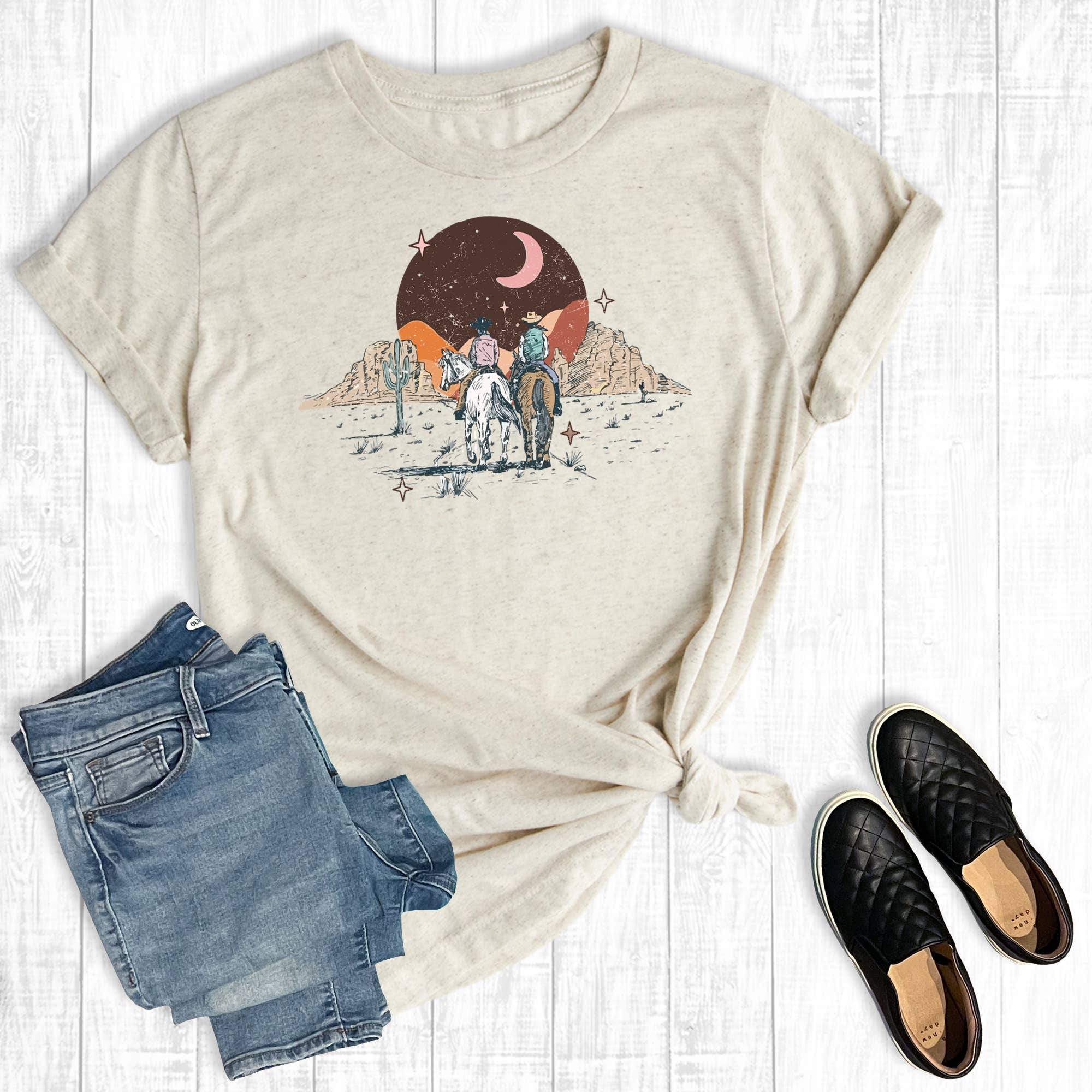 Western Desert Sunset Graphic Tee Hoodie, Sweatshirt | PodTeesHub.com