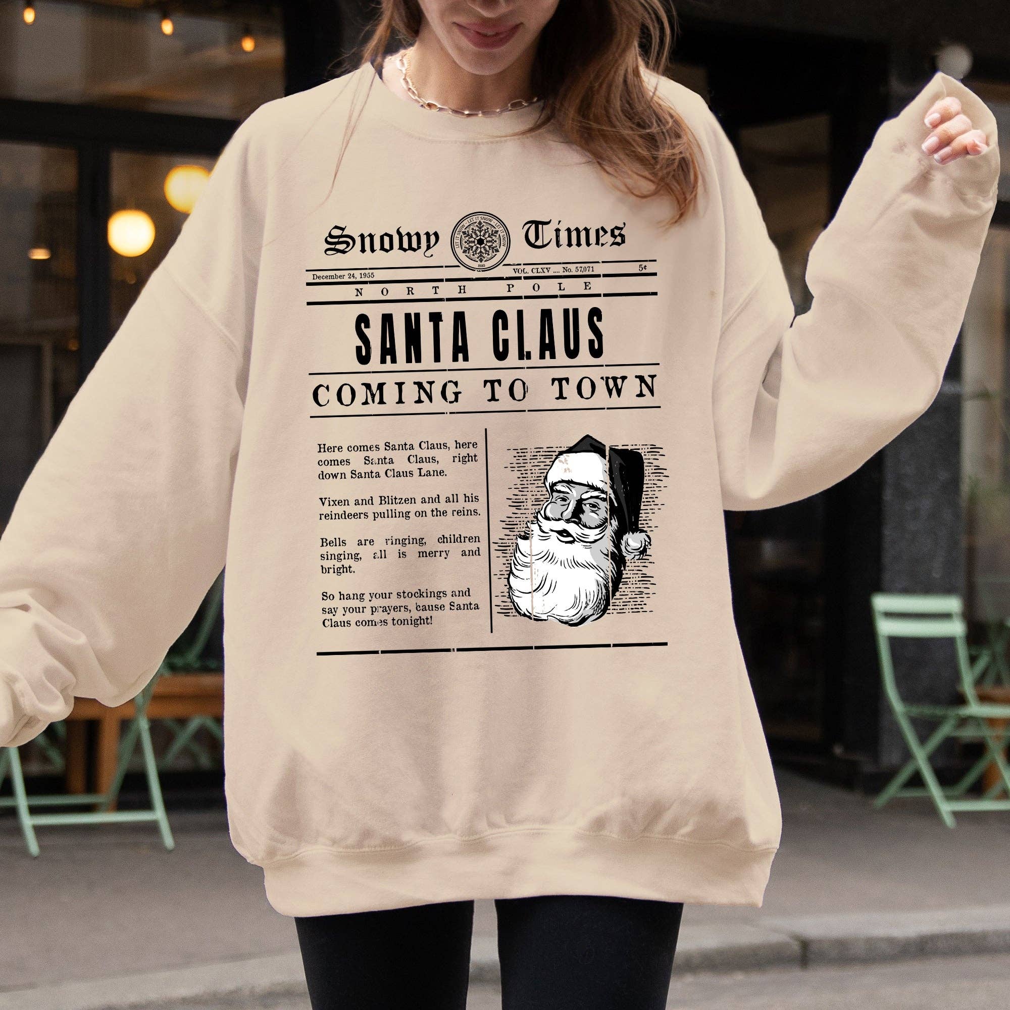 Santa Claus Is Coming To Town, Newspaper Xmas Sweatshirt T-Shirts, Hoodie | PodTeesHub.com