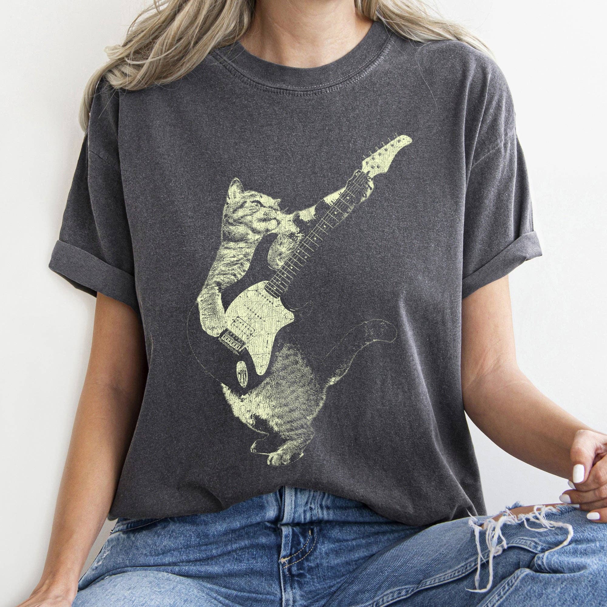 Vintage Cat Playing Guitar T-Shirt Hoodie, Sweatshirt | PodTeesHub.com