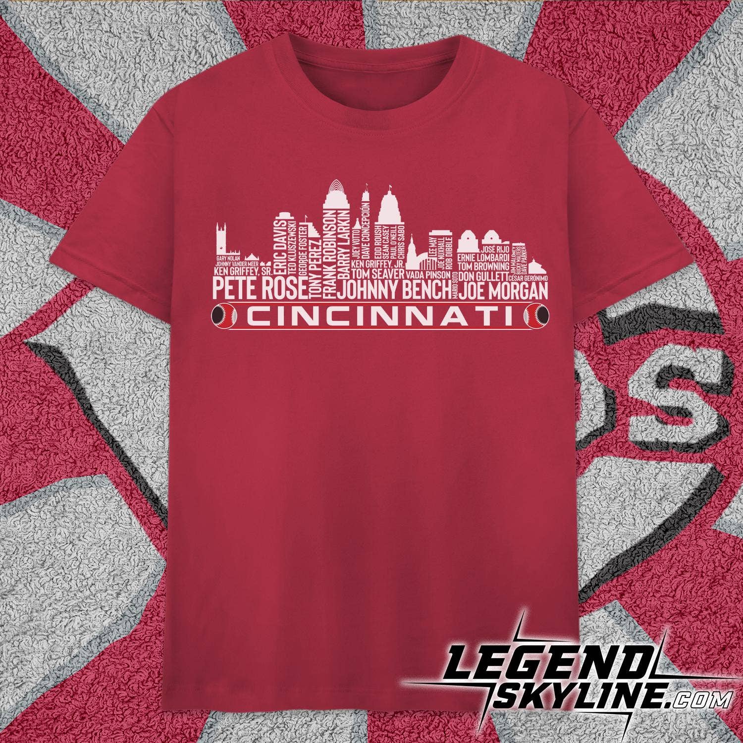 Cincinnati Baseball Legends Skyline Tee Hoodie, Sweatshirt | PodTeesHub.com