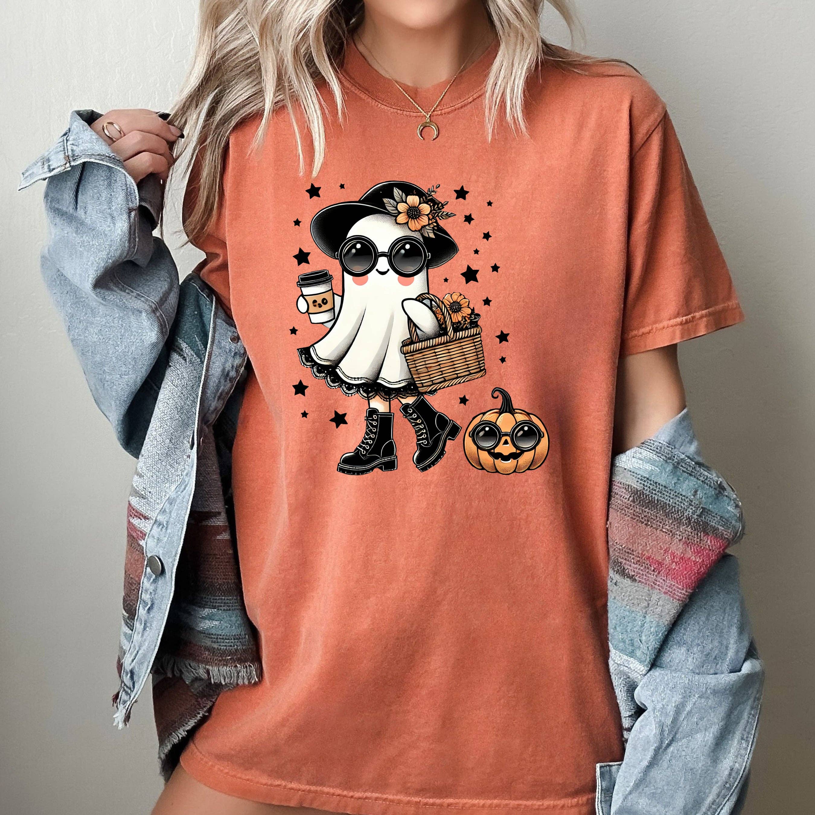 Fancy Ghost, Coffee Lover, Vintage, Western Halloween Tshirt Hoodie, Sweatshirt | PodTeesHub.com