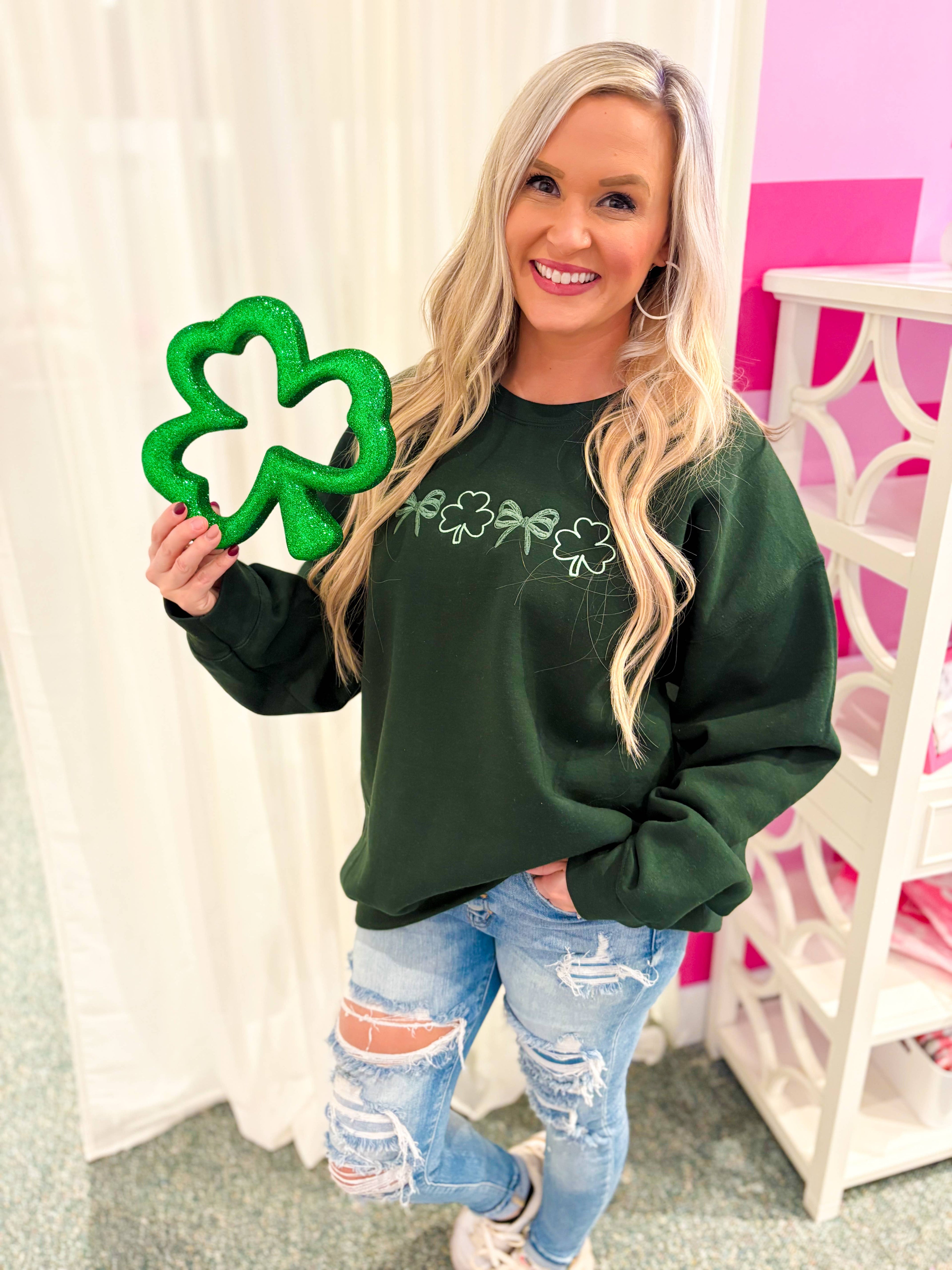 Dainty Bow + Clover Embroidered Crewneck | Sweatshirt T-Shirts, Hoodie | PodTeesHub.com