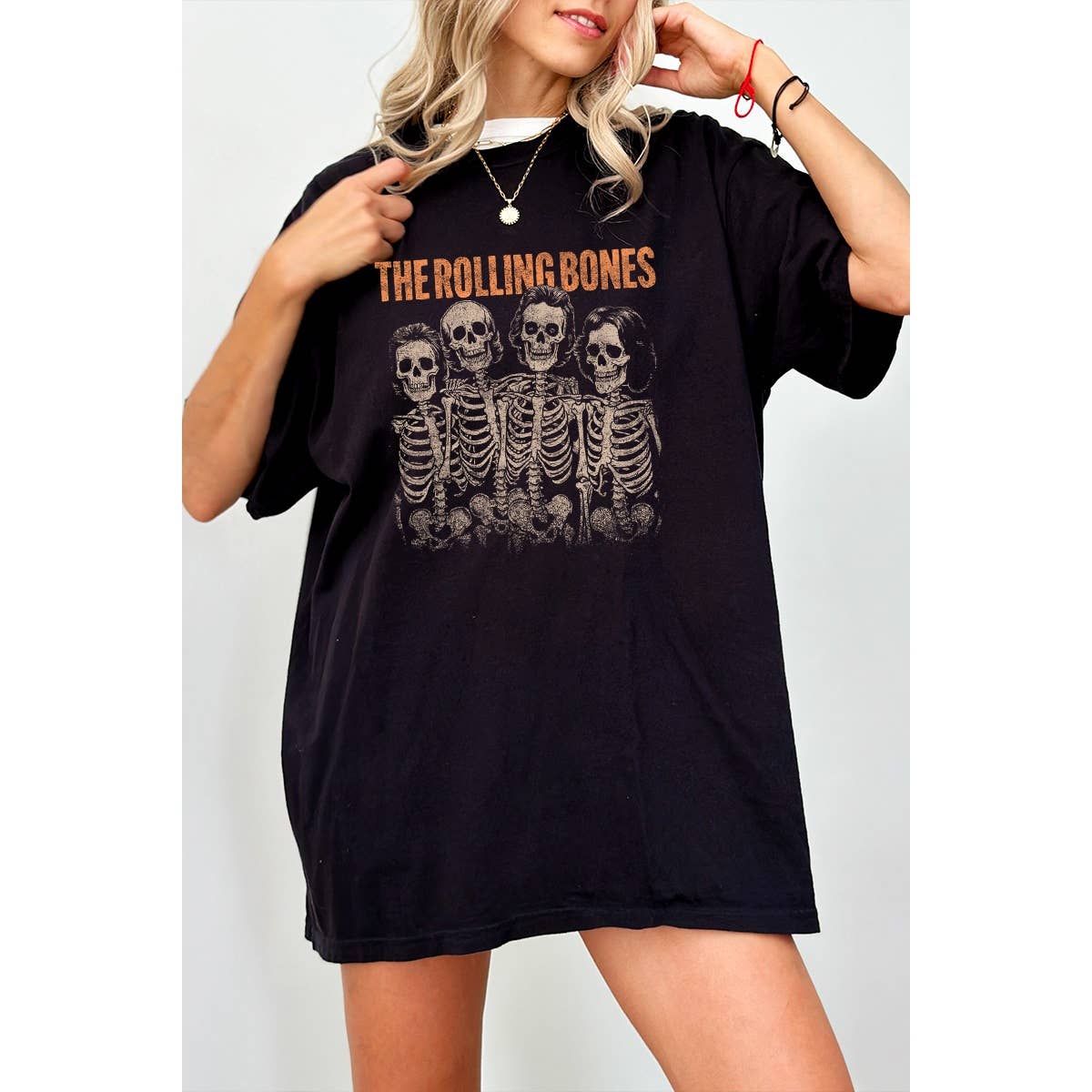 The Rolling Bones Vintage Graphic Oversized Tee Hoodie, Sweatshirt | PodTeesHub.com