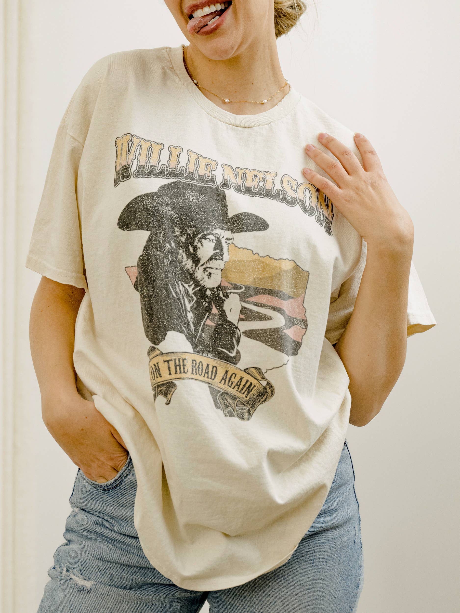 Willie Nelson Desert Texas Off White Thrifted Graphic Tee Hoodie, Sweatshirt | PodTeesHub.com