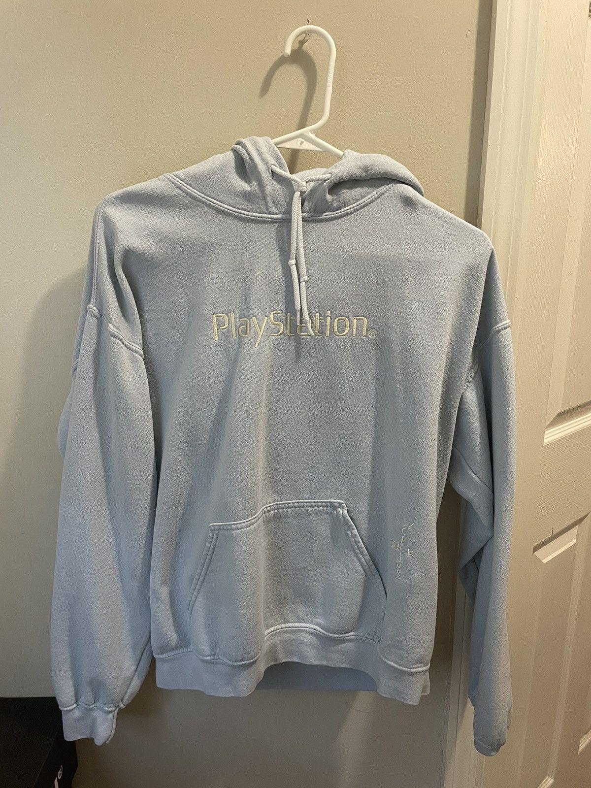 Scott Travis Scott X Playstation Motherboard Hoodie Light Blue T-Shirts, Sweatshirt | PodTeesHub.com