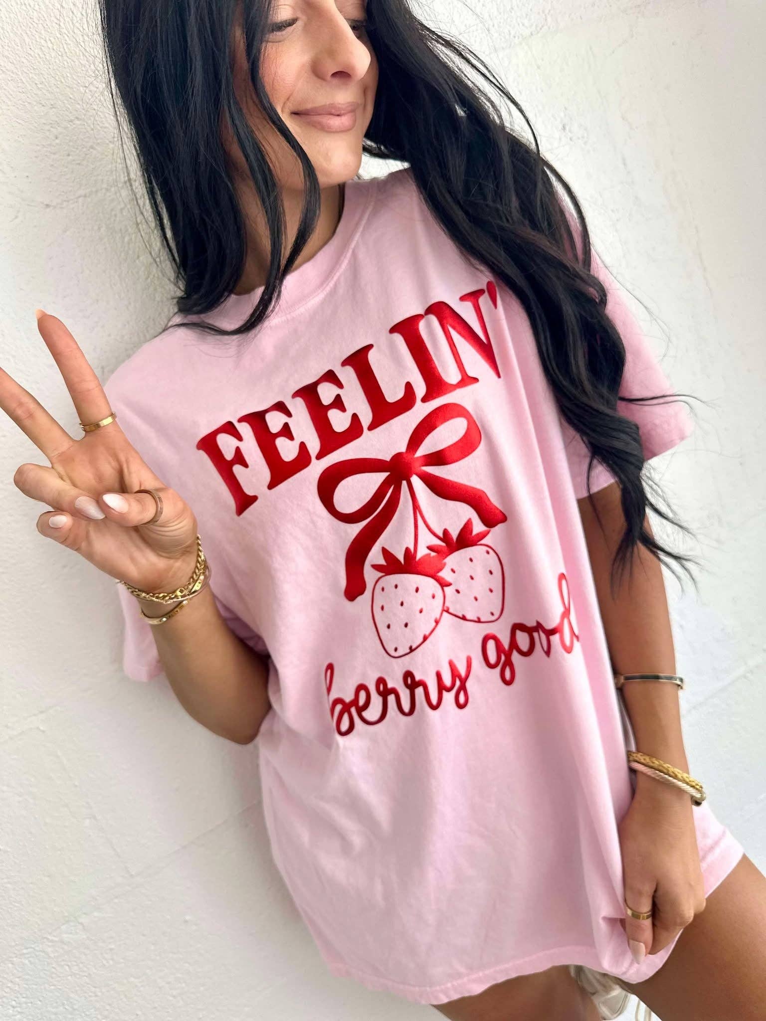 Feeling Berry Good Metallic Puff Graphic Tee Hoodie, Sweatshirt | PodTeesHub.com