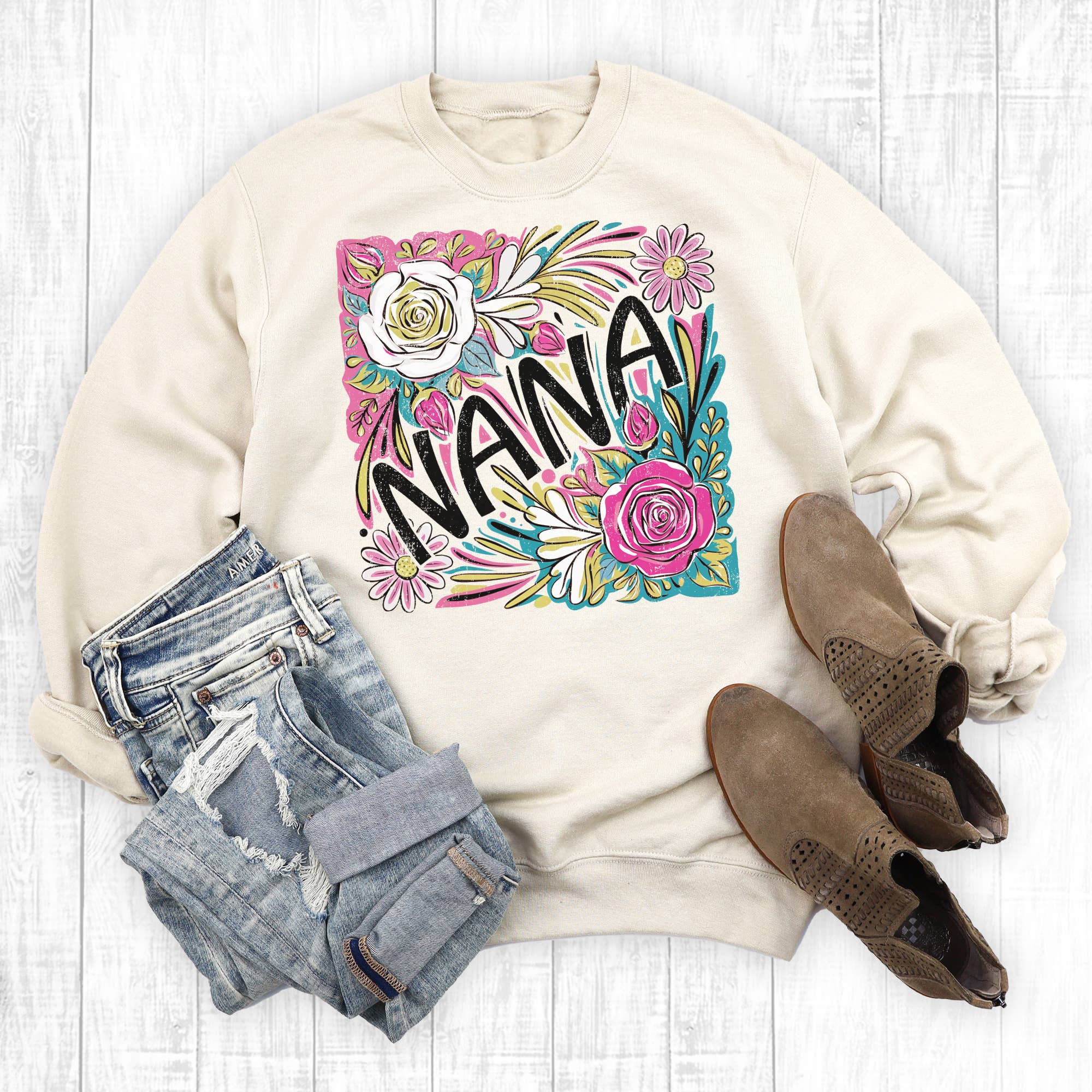 Boho Floral Nana Sweatshirt T-Shirts, Hoodie | PodTeesHub.com