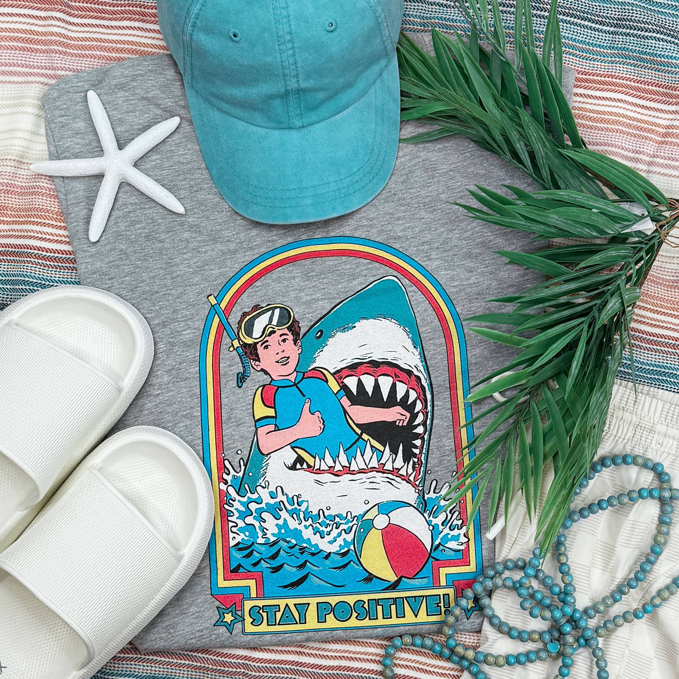 Stay Positive Shark Athletic Heather Everyday Tee Hoodie, Sweatshirt | PodTeesHub.com