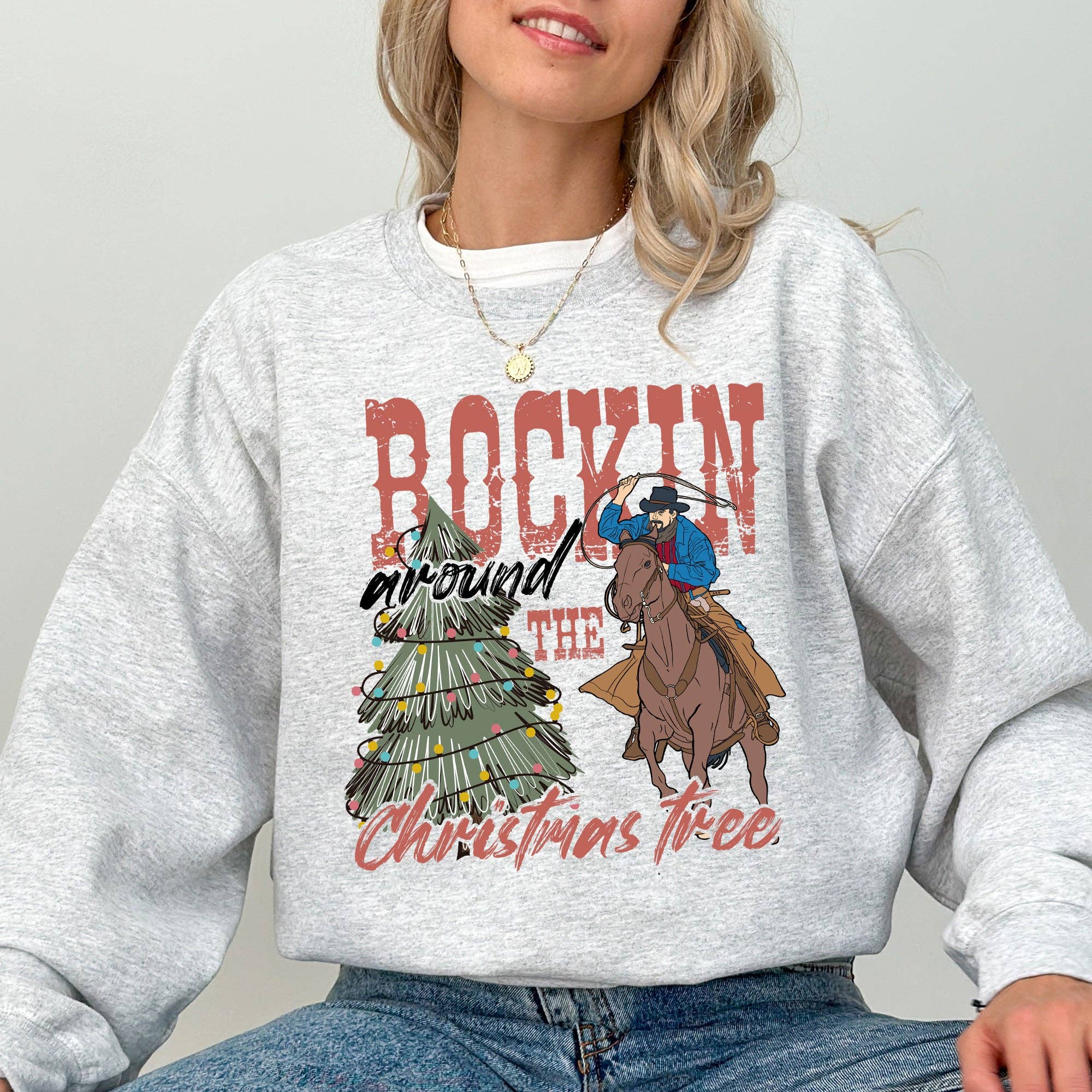 Rockin Around the Christmas Tree, Cowboy, Lasso Sweatshirt T-Shirts, Hoodie | PodTeesHub.com