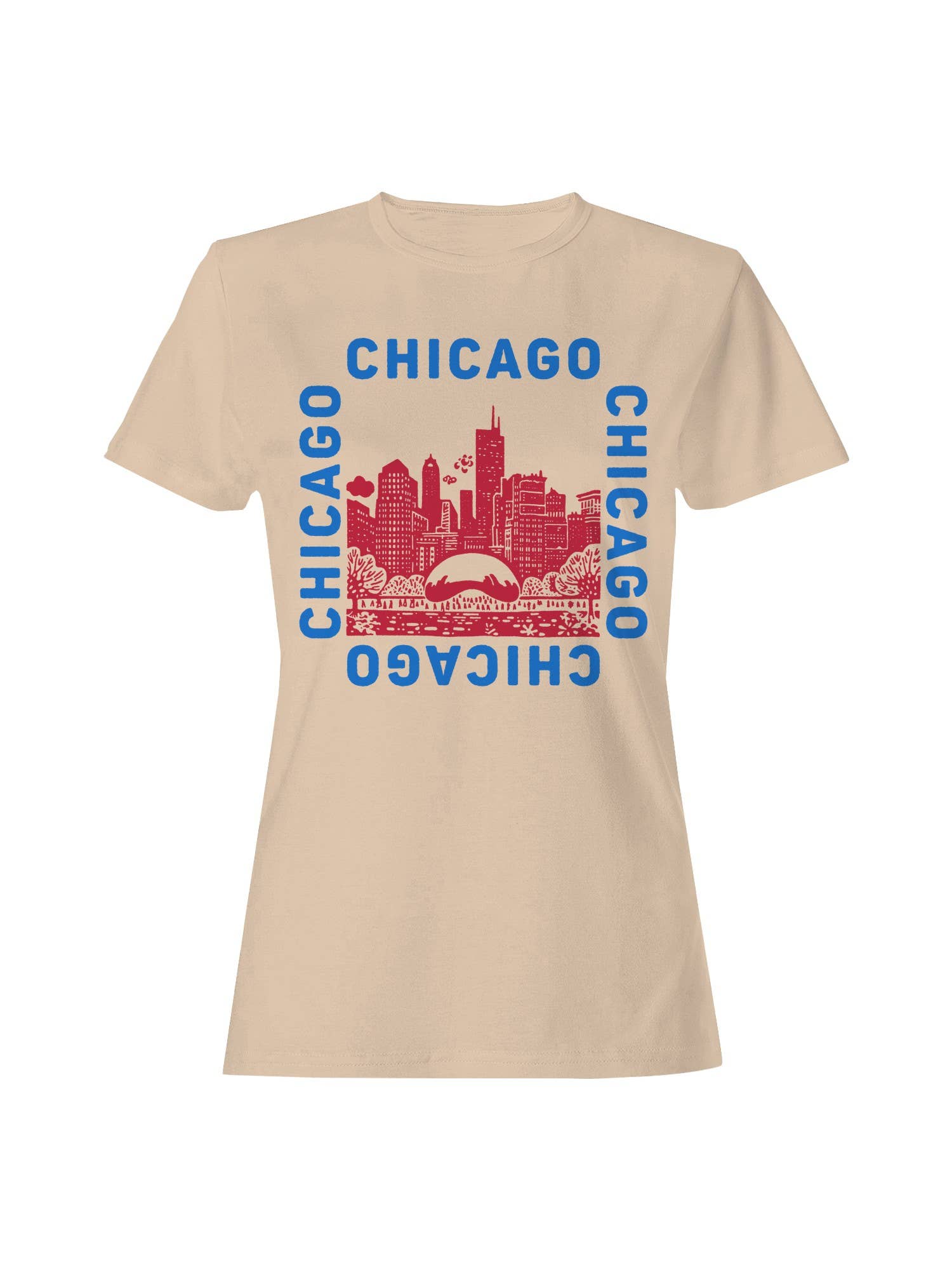 Chicago Skyline Red-Blue Illustration Women's T-Shirt Hoodie, Sweatshirt | PodTeesHub.com