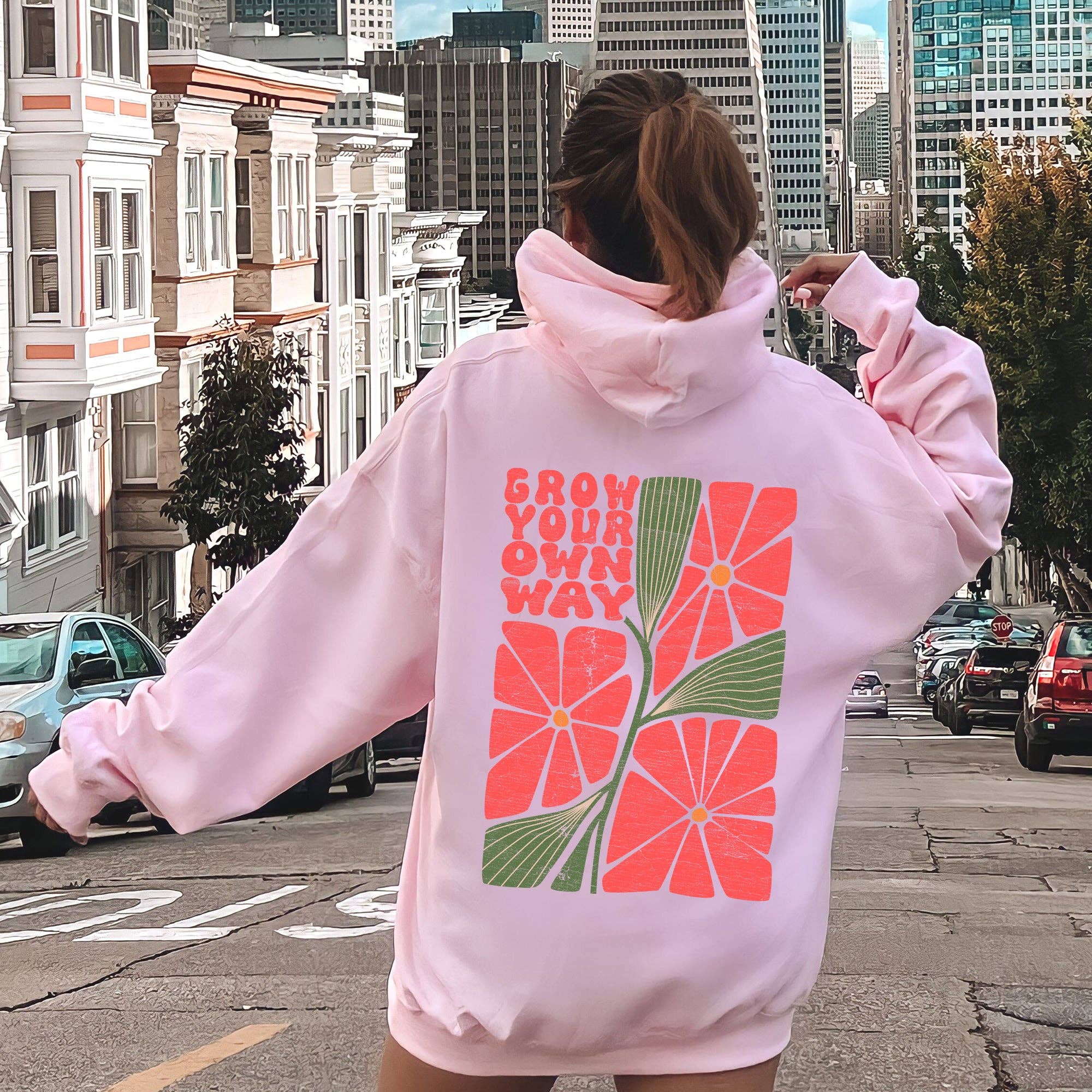 Grow Your Own Way, Retro Flowers Hoodie T-Shirts, Sweatshirt | PodTeesHub.com