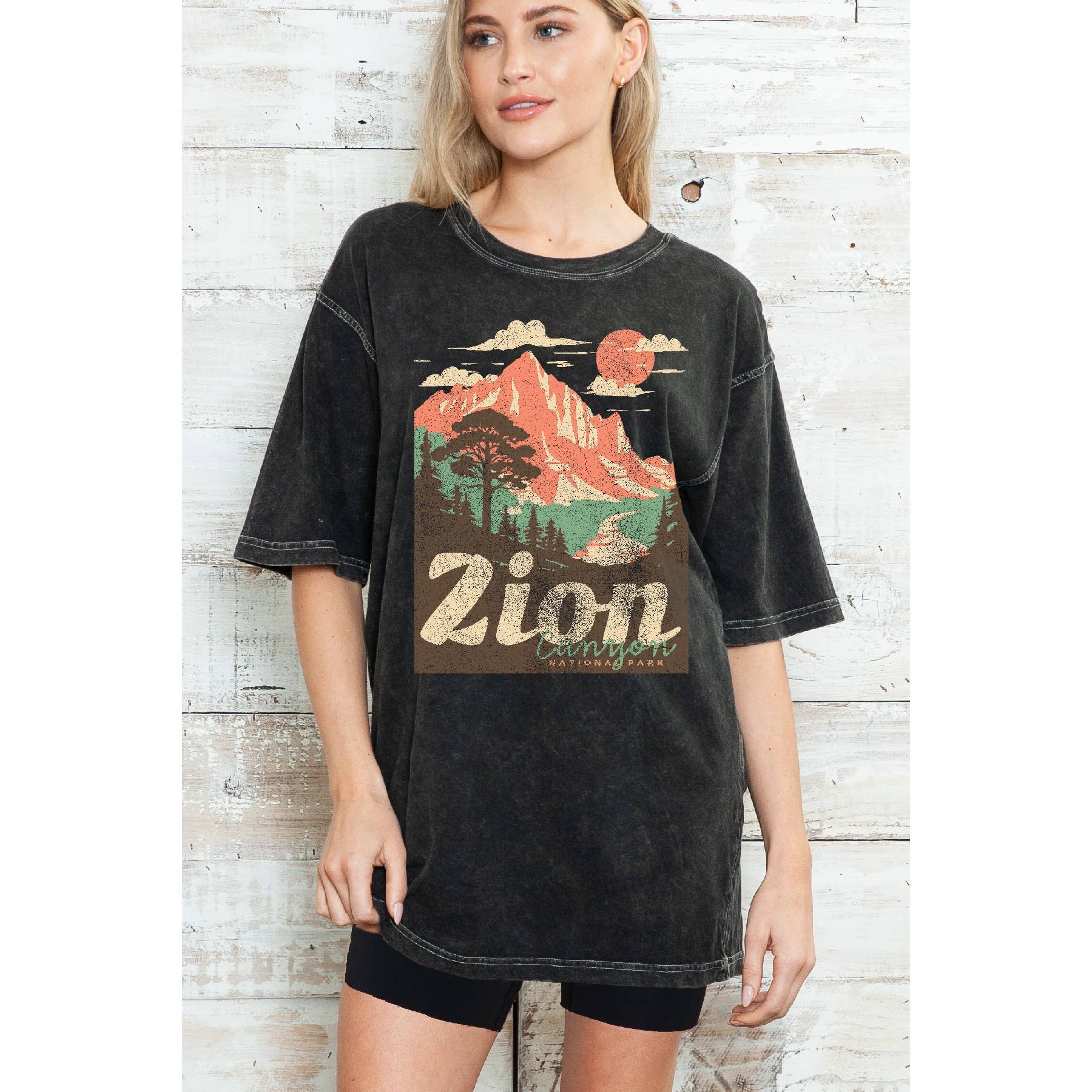 Zion Canyon National Park Oversize Mineral Wash T Shirt Hoodie, Sweatshirt | PodTeesHub.com