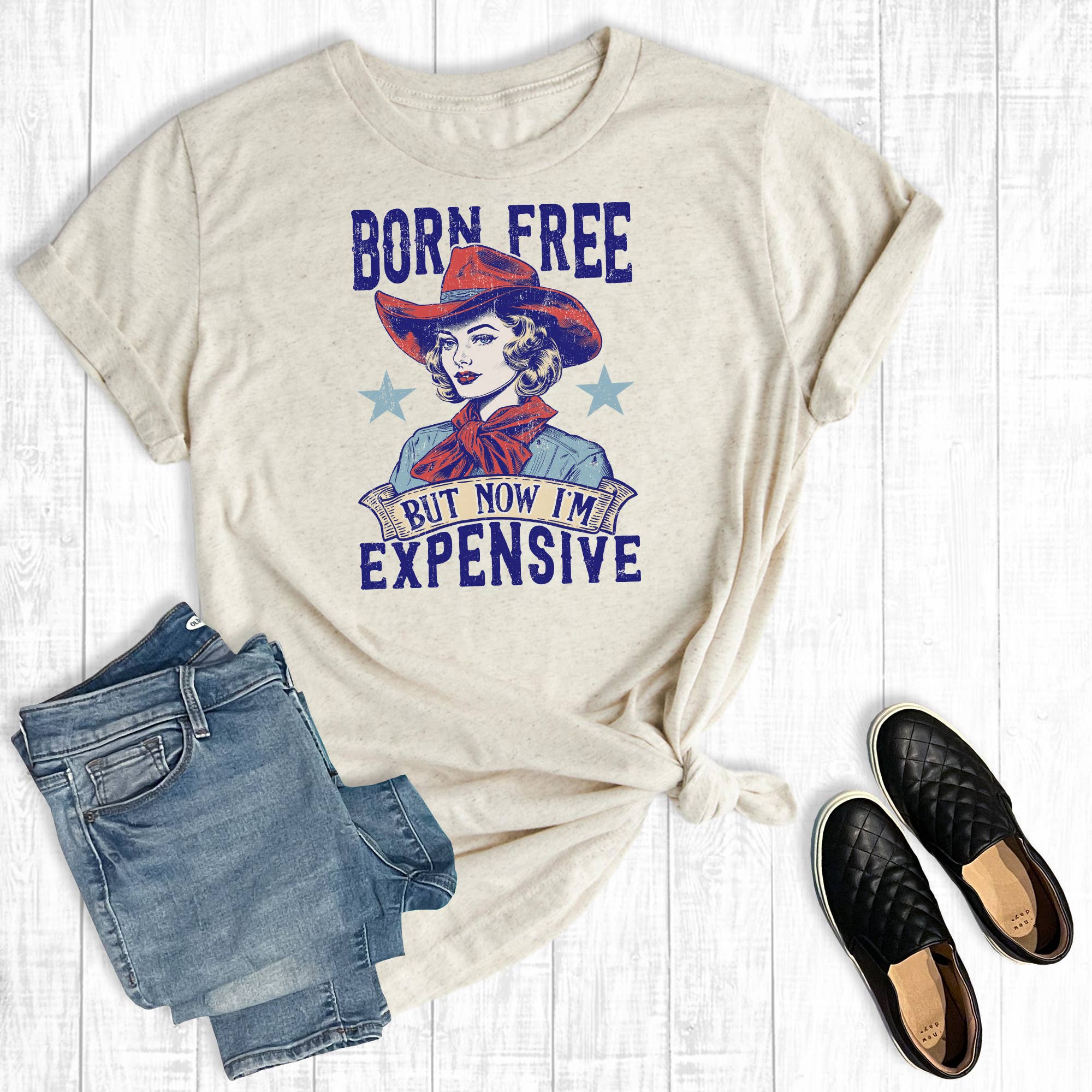 Western July 4th Born Free But Now I'm Expensive Graphic Tee Hoodie, Sweatshirt | PodTeesHub.com