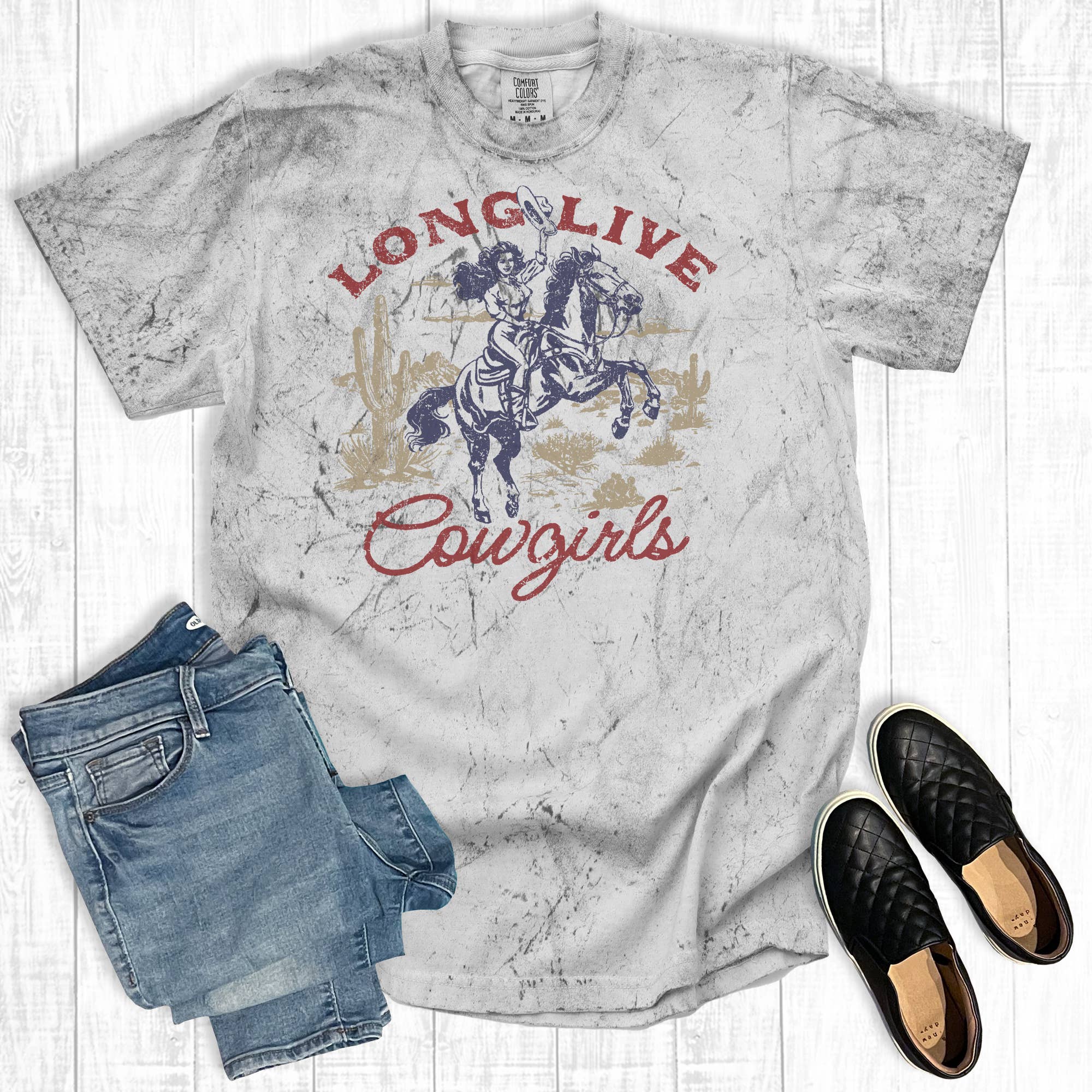 Western Retro Long Live Cowgirls Comfort Colors Graphic Tee Hoodie, Sweatshirt | PodTeesHub.com