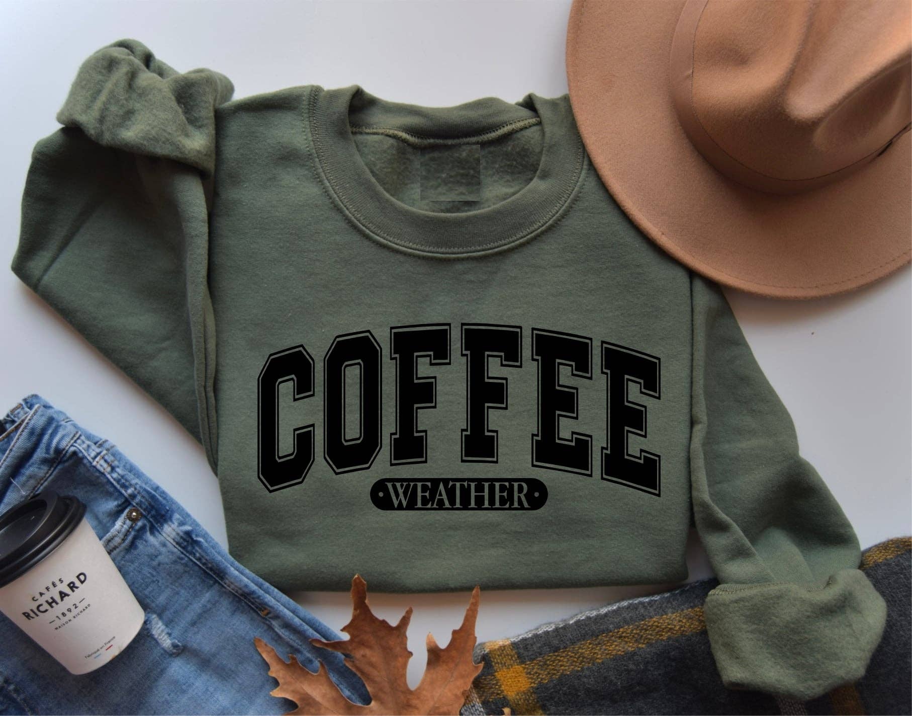 Trendy Coffee Weather Olive Graphic Sweatshirt Free Ship T-Shirts, Hoodie | PodTeesHub.com