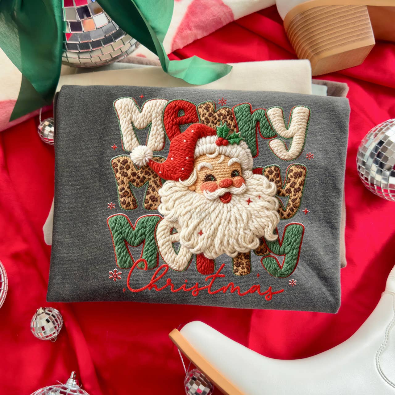 Faux Yarn Merry Christmas Santa Tee Hoodie, Sweatshirt | PodTeesHub.com