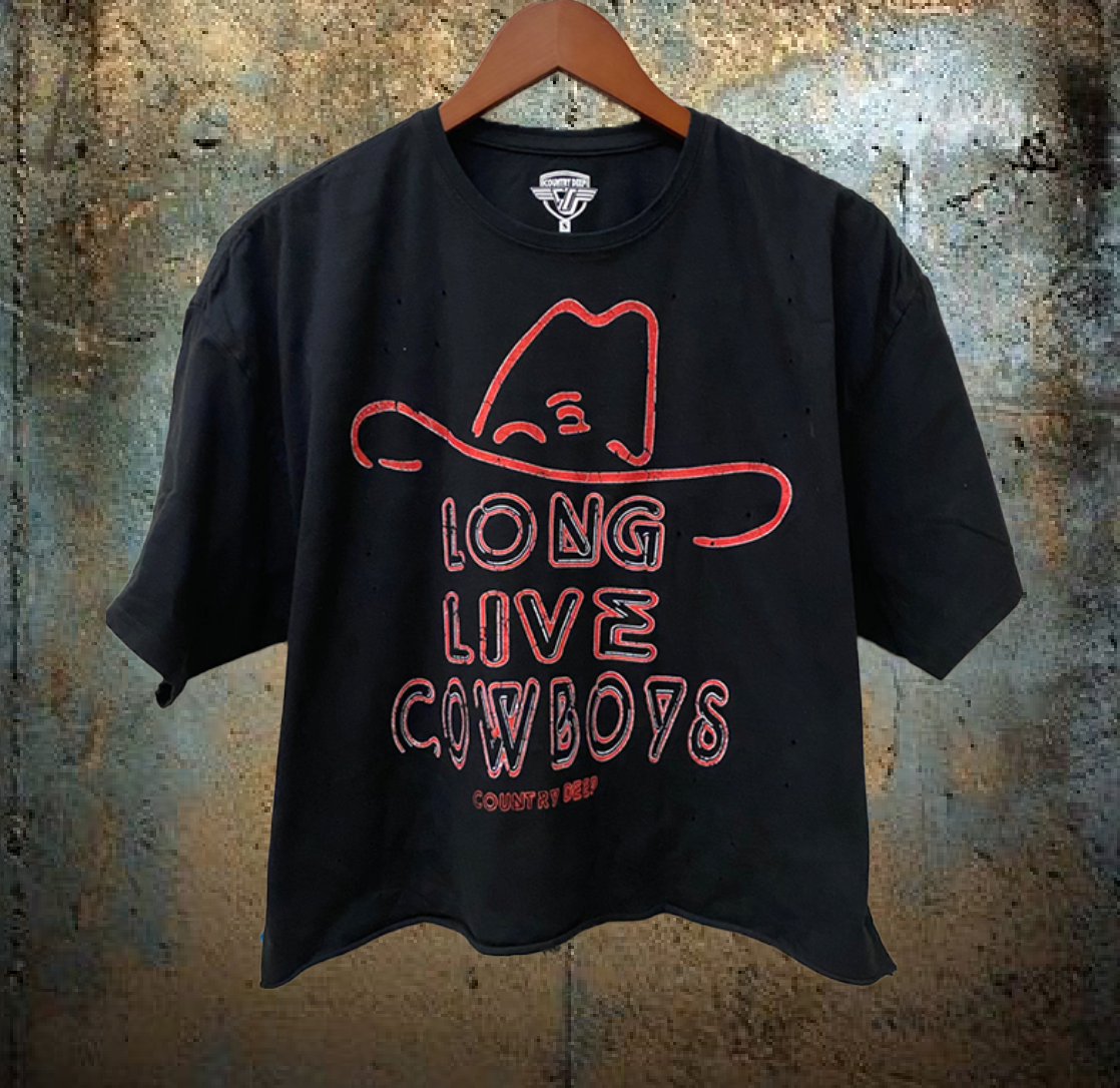 Long Live Cowboys Neon Oversized 90's Vibe Distressed Cropped  T- Shirt Hoodie, Sweatshirt | PodTeesHub.com