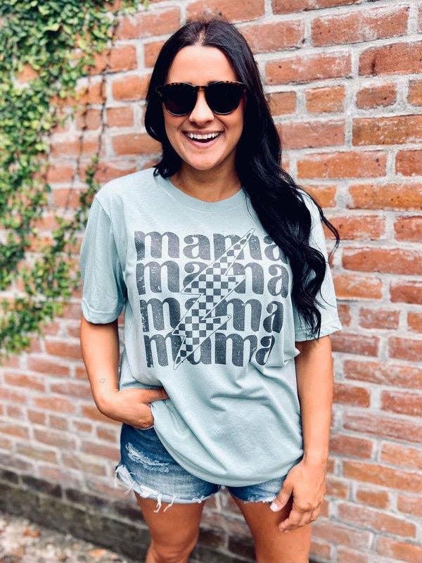 Mama Checkered Lightning Stacked Distressed Tee Hoodie, Sweatshirt | PodTeesHub.com
